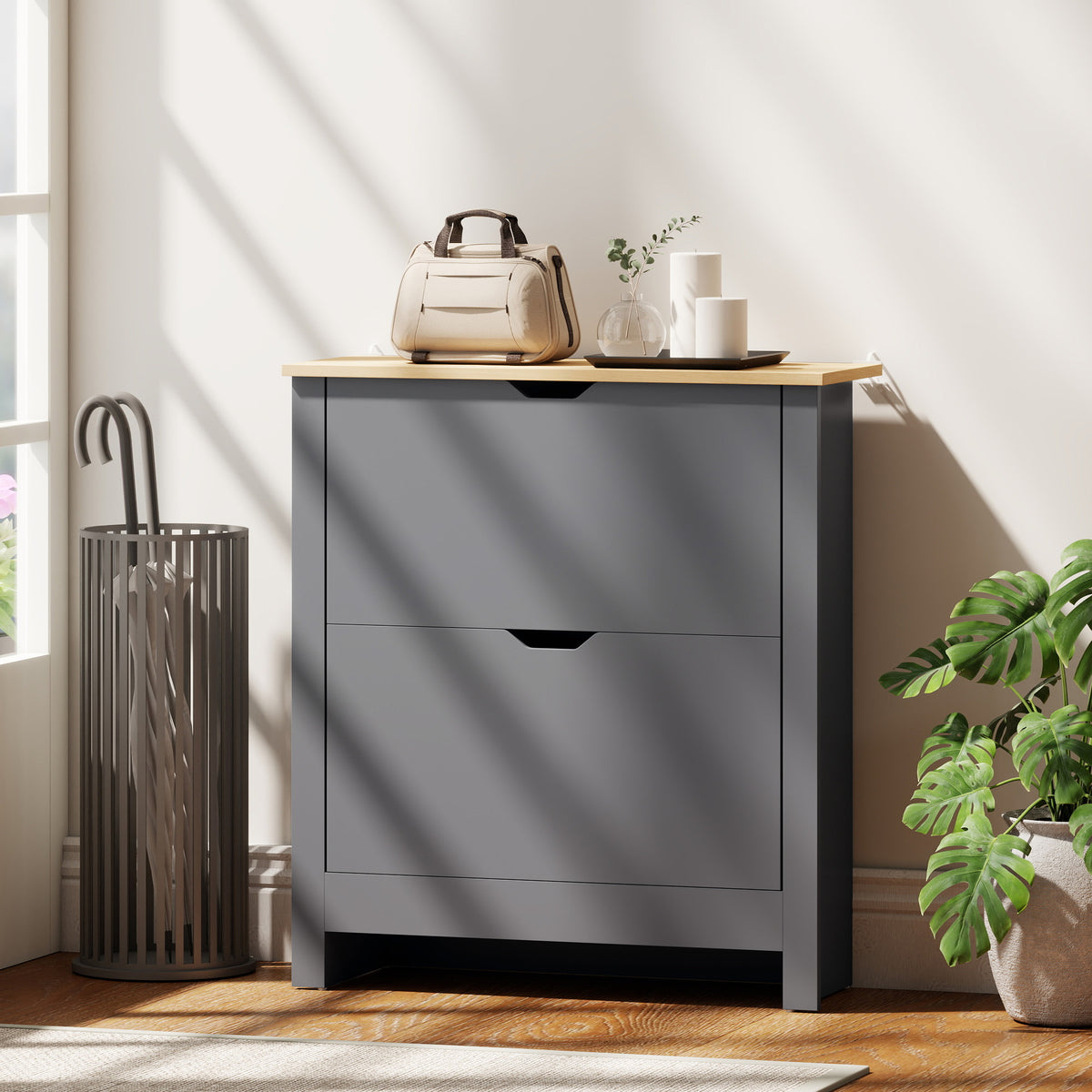 Shoe Storage Cabinet with 2 Flip Drawers – 28"W x 44"H