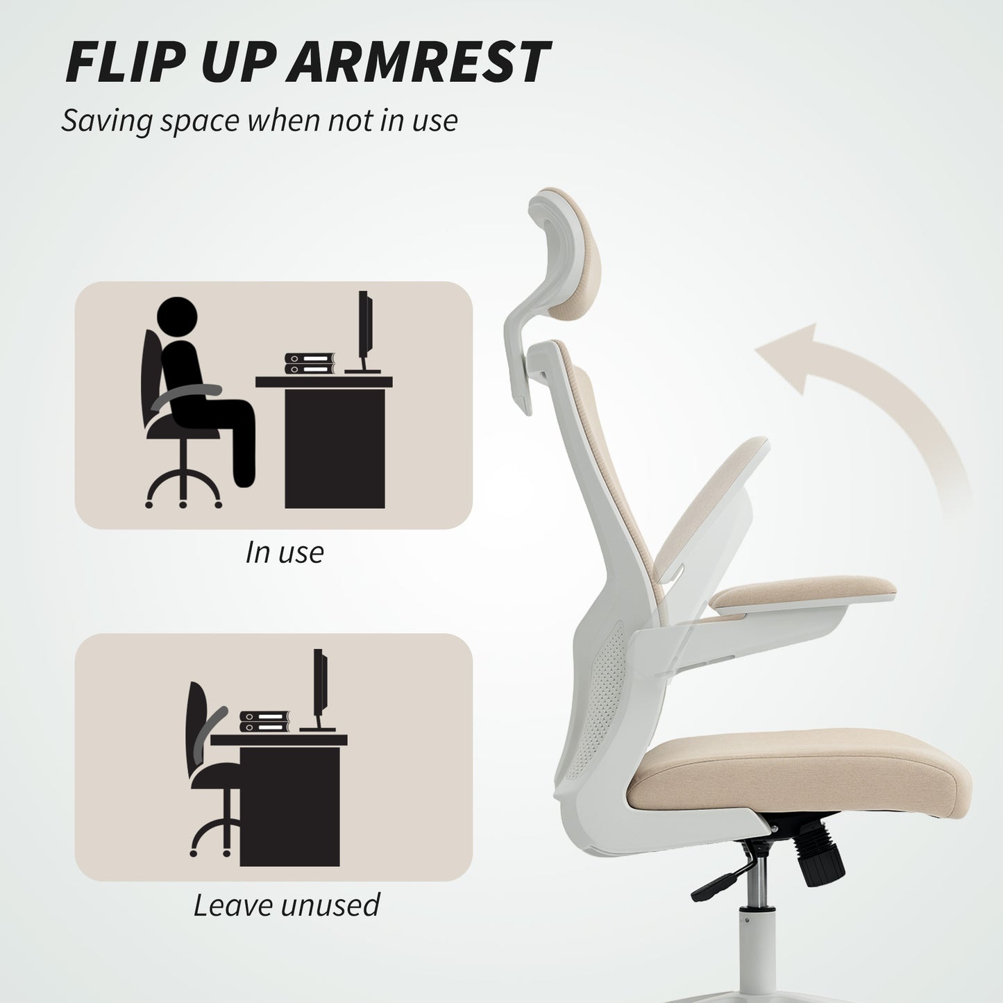 HOMCOM Ergonomic Swivel Desk Chair with Adjustable Lumbar Support & Flip-up Armrests