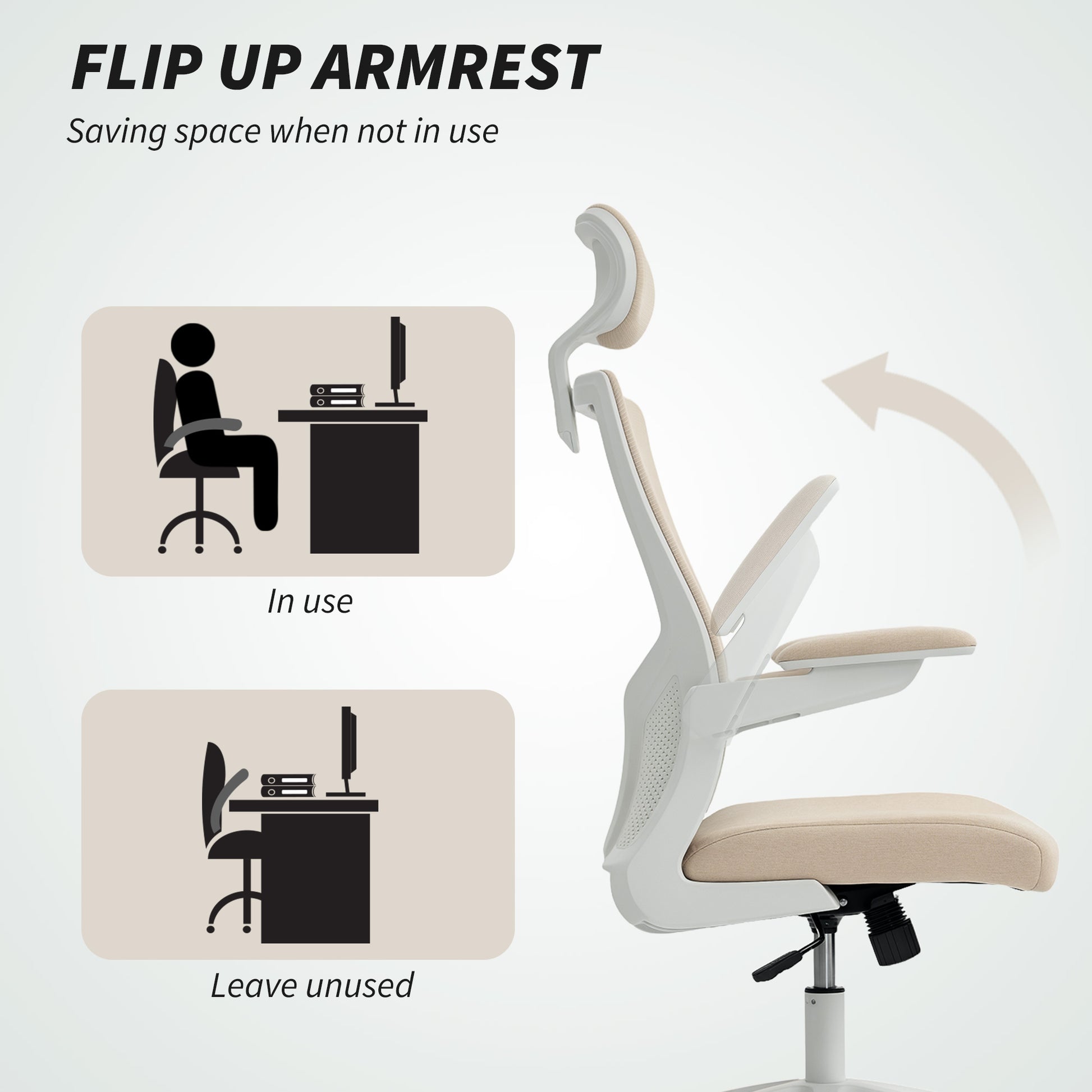 HOMCOM Ergonomic Swivel Desk Chair with Adjustable Lumbar Support & Flip-up Armrests