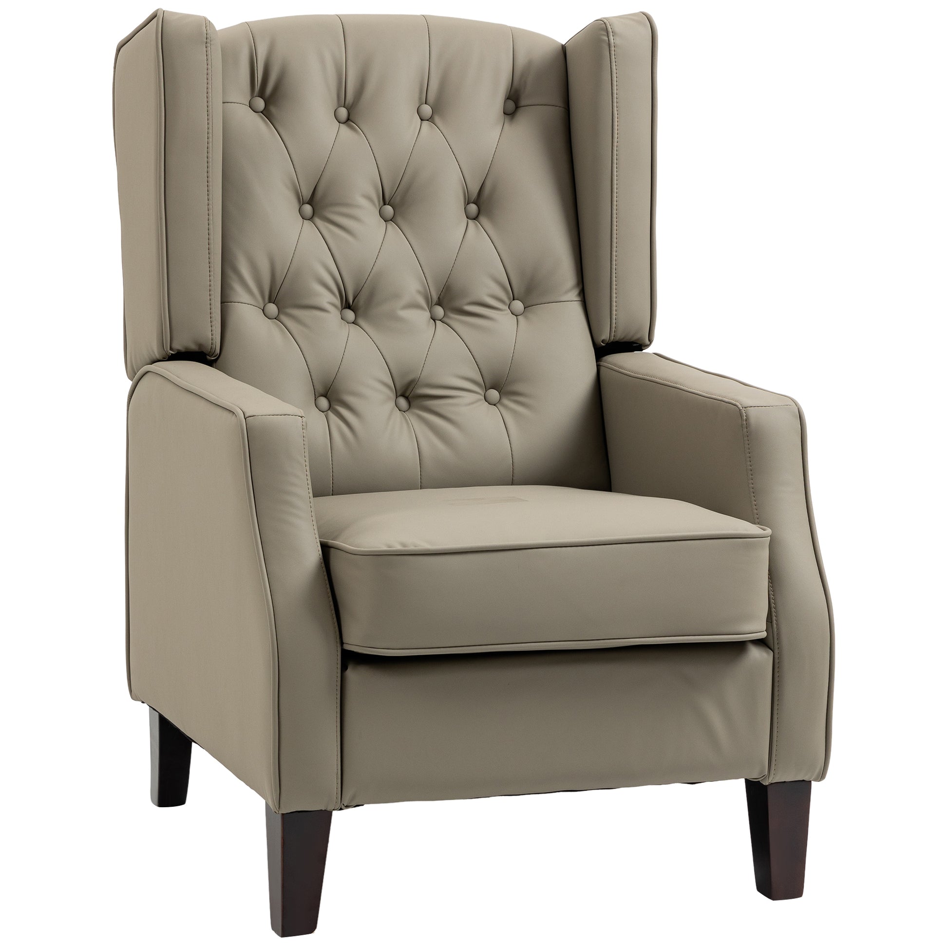 HOMCOM Modern Khaki Faux Leather Accent Chair with Thick Padded Wingback