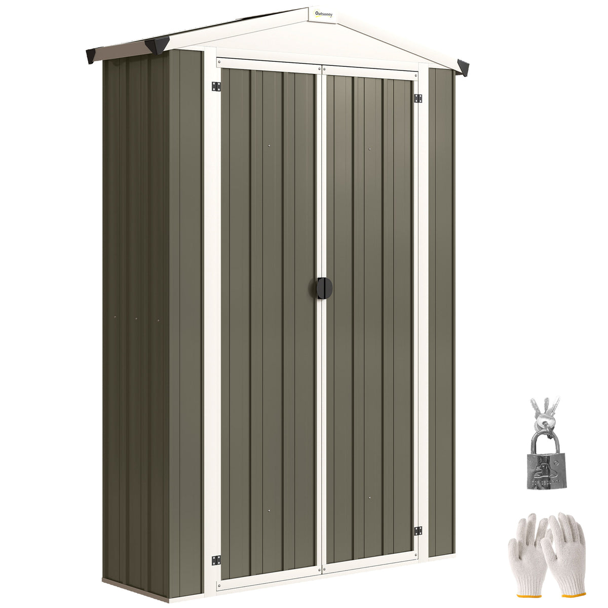Outdoor Storage Shed Apex Roof Metal Garden Shed with Shelf for Backyard