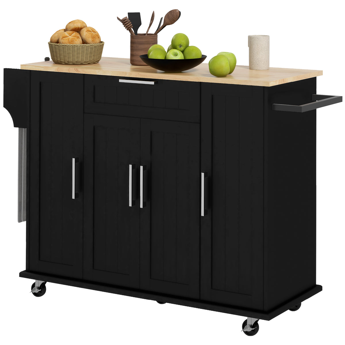 Modern Rolling Kitchen Island Cart with Drawers – 52"W x 36"H