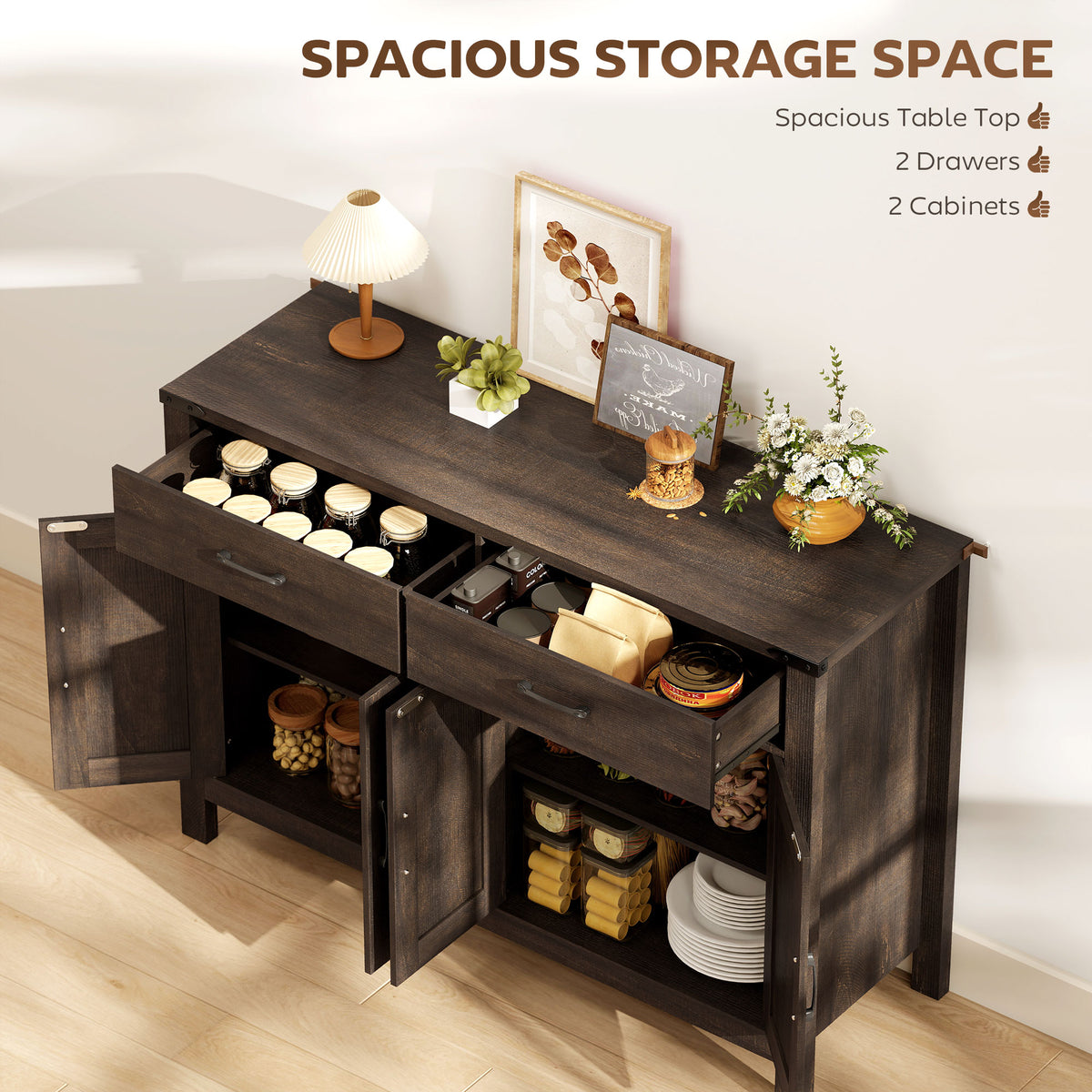 Farmhouse Kitchen Storage Cabinet with 2 Drawers and Shelves – 47"W x 32"H