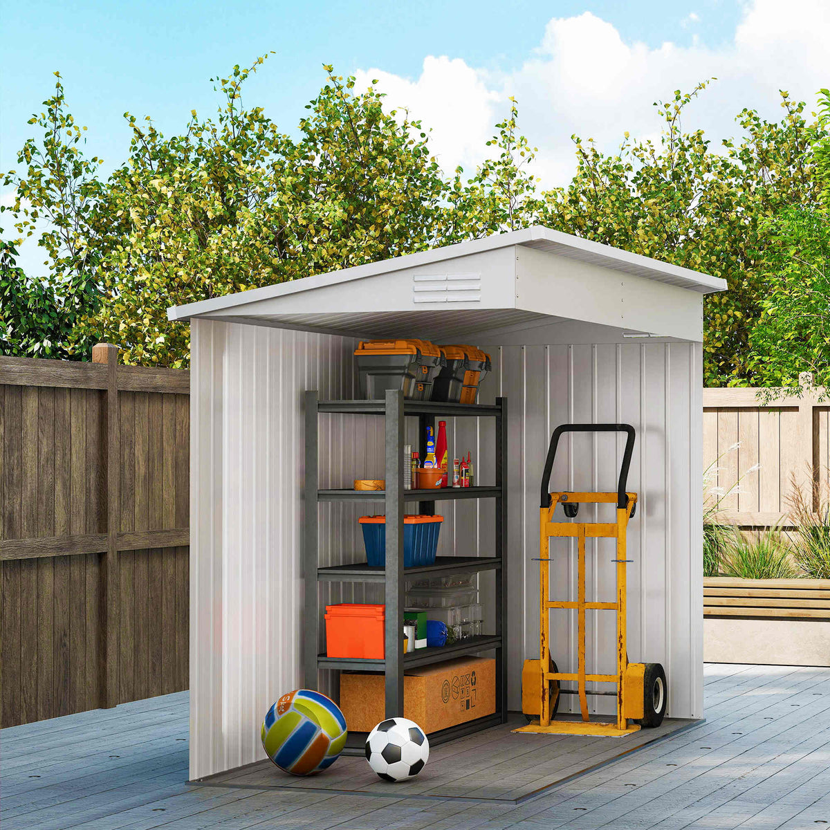 4' x 8' Outdoor Storage Shed Lean to Metal Tool Shed with Lockable Door and 2 Air Ventilations