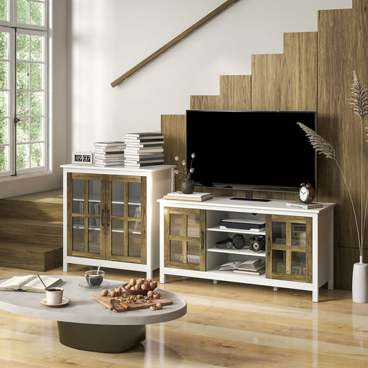 HOMCOM Modern Farmhouse TV Stand Cabinet for 55-inch TVs with Storage, White