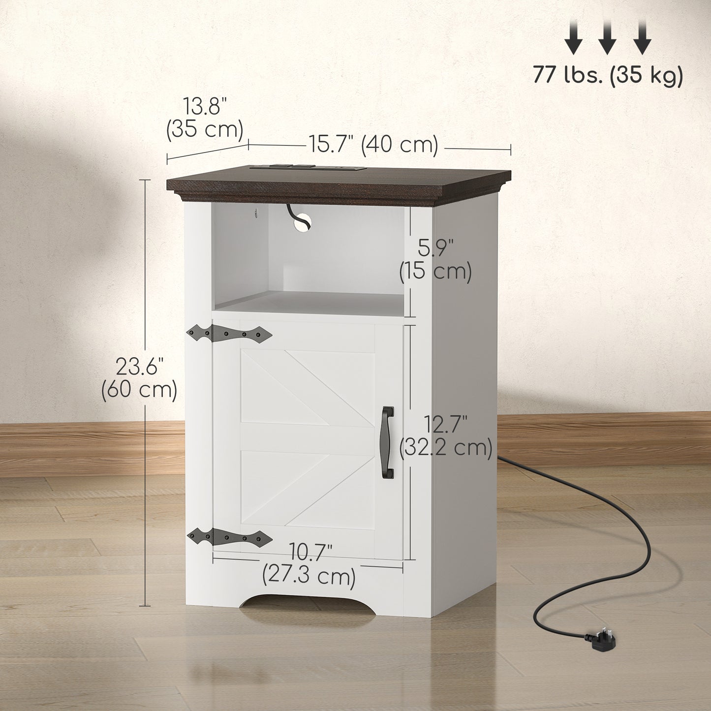 HOMCOM Set of 2 White Nightstands with Charging Outlets and Storage