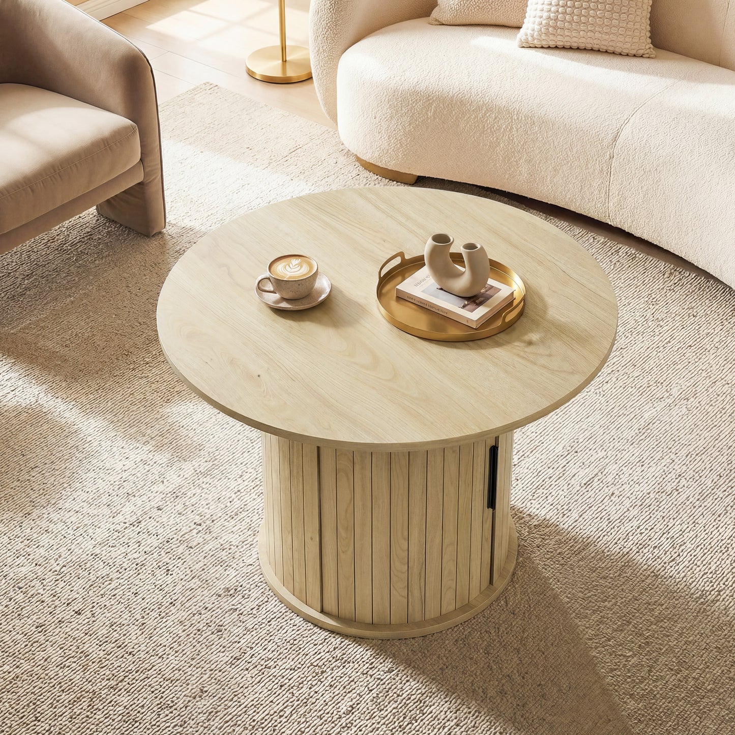 HOMCOM Round Coffee Table 31.5" Natural Wood
