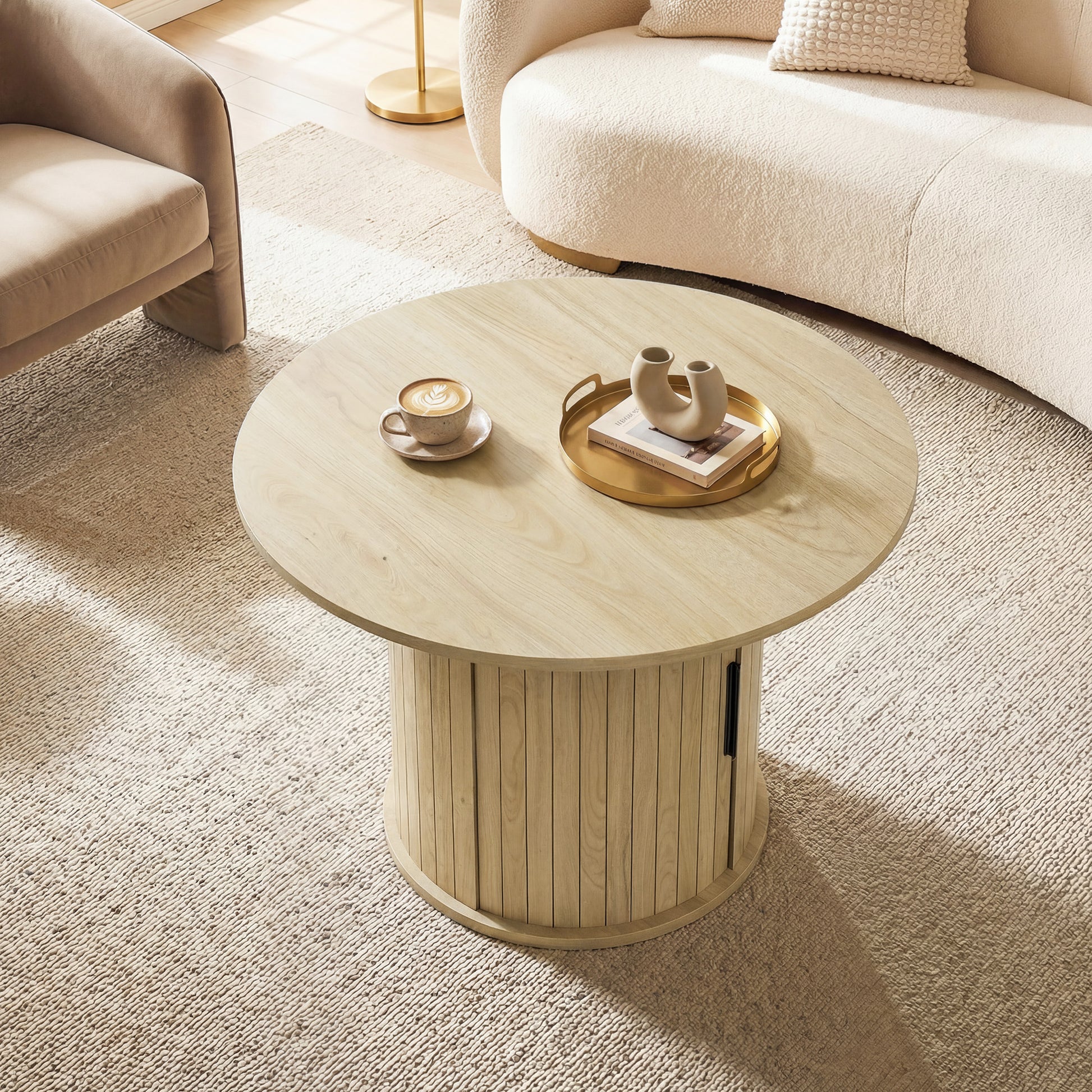 HOMCOM Round Coffee Table 31.5" Natural Wood