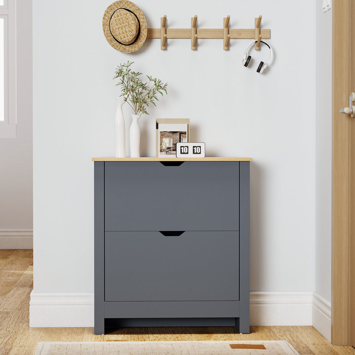 Shoe Storage Cabinet with 2 Flip Drawers – 28"W x 44"H