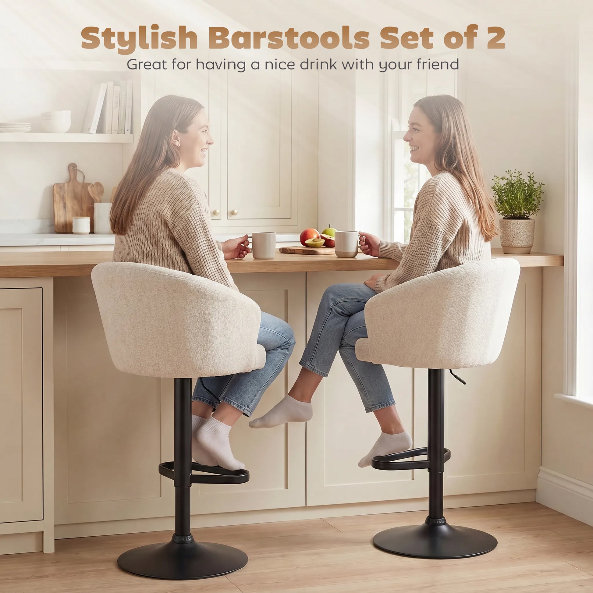 HOMCOM Swivel Adjustable HeightBar Stools Set of 2 Beige