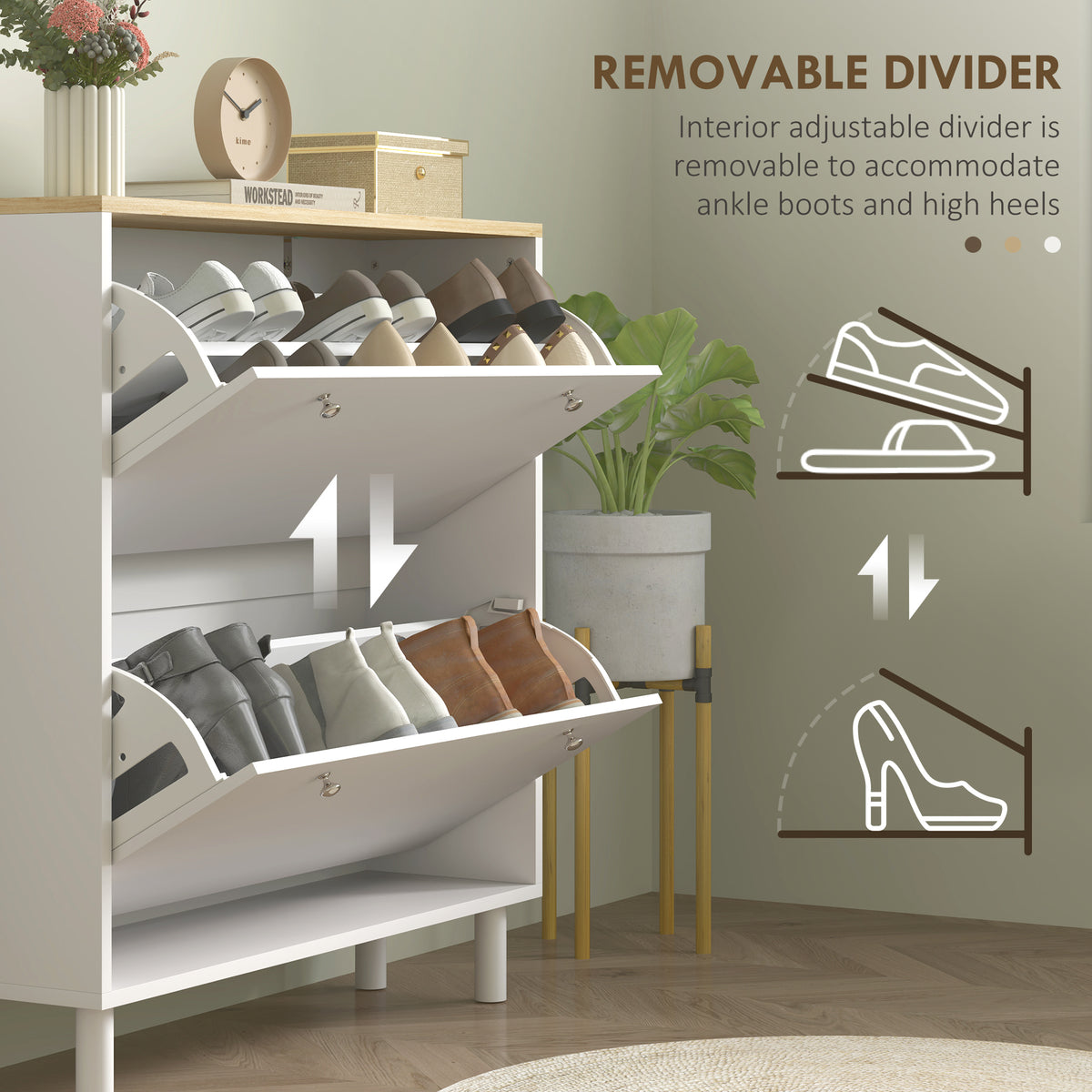 Shoe Cabinet with 2 Drawers and Adjustable Shelves – 32"W x 34"H