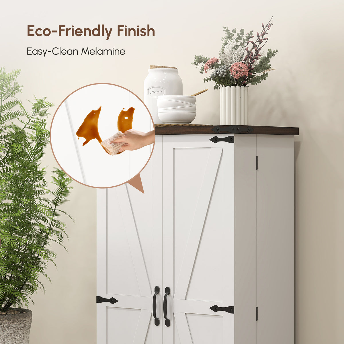 Farmhouse Kitchen Pantry Cabinet with Adjustable Shelves and Door Shelves – 24"W x 47"H