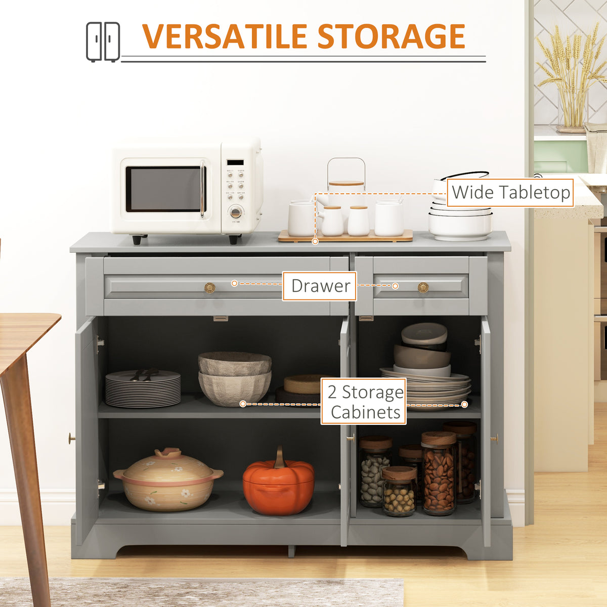 Buffet Cabinet with 2 Drawers and Adjustable Shelves – 45"W x 32"H