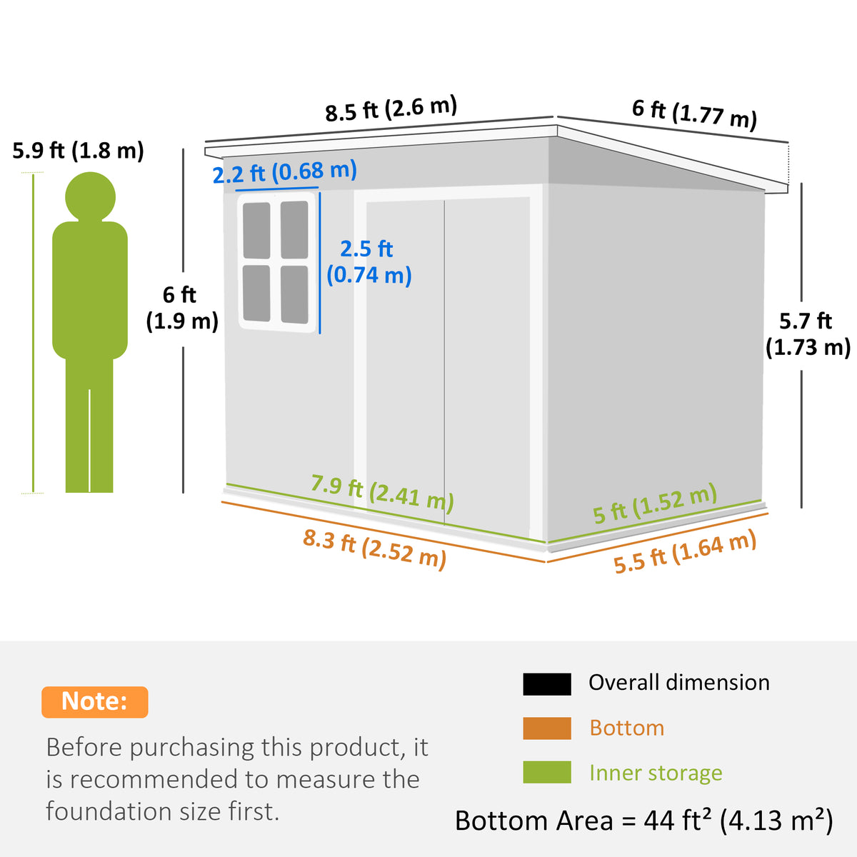 8.5' x 6' Galvanised Steel Outdoor Storage Shed, Garden Shed with Window, Lockable Wide Doors and Air Vents – Grey