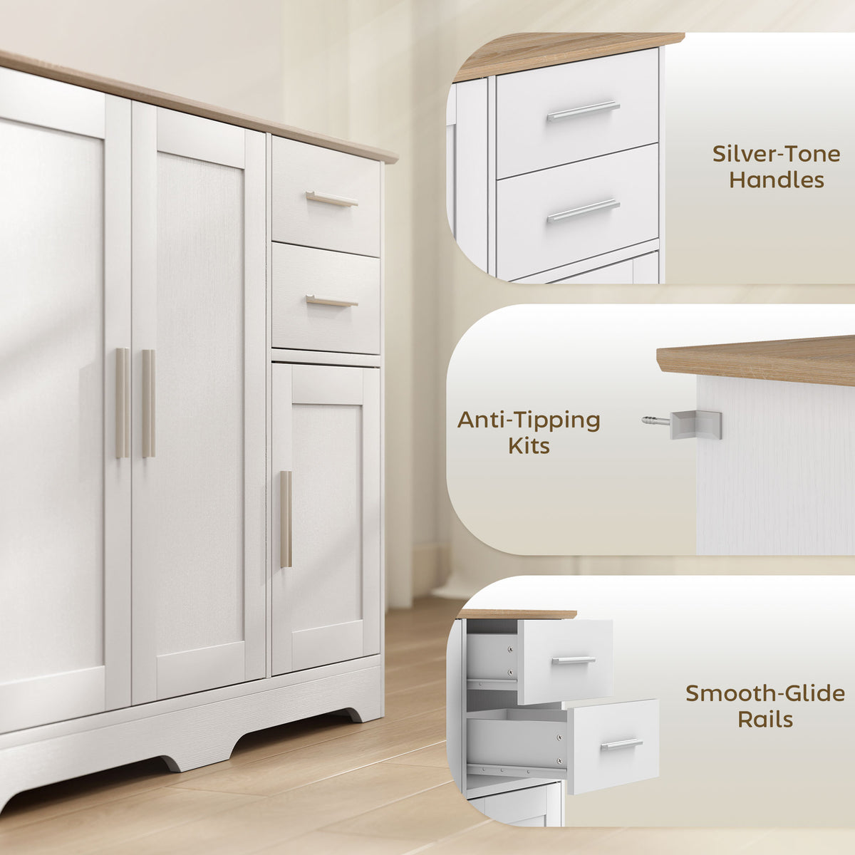 Modern Kitchen Storage Cabinet with 2 Drawers – 39"W x 31"H
