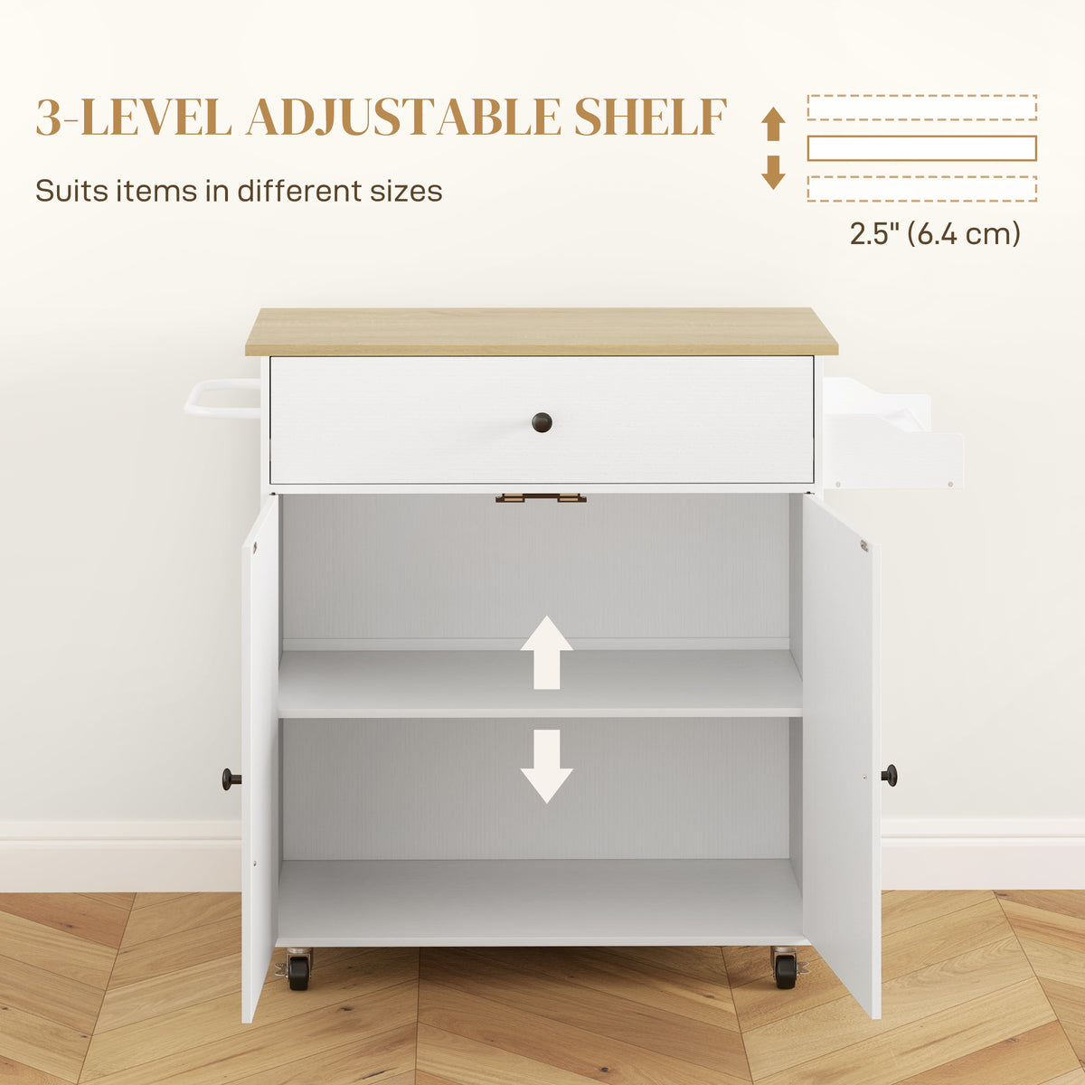 Rolling Kitchen Island with Drop Leaf – 42"W x 34"H