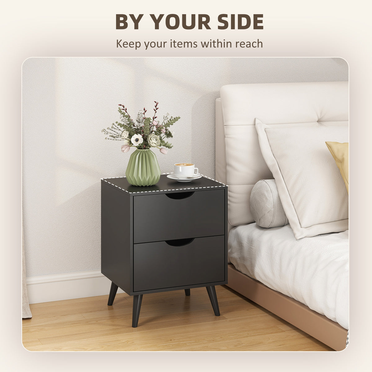 2-Drawer Nightstands with Pine Wood Legs, Set of 2 – 16"W x 20"H