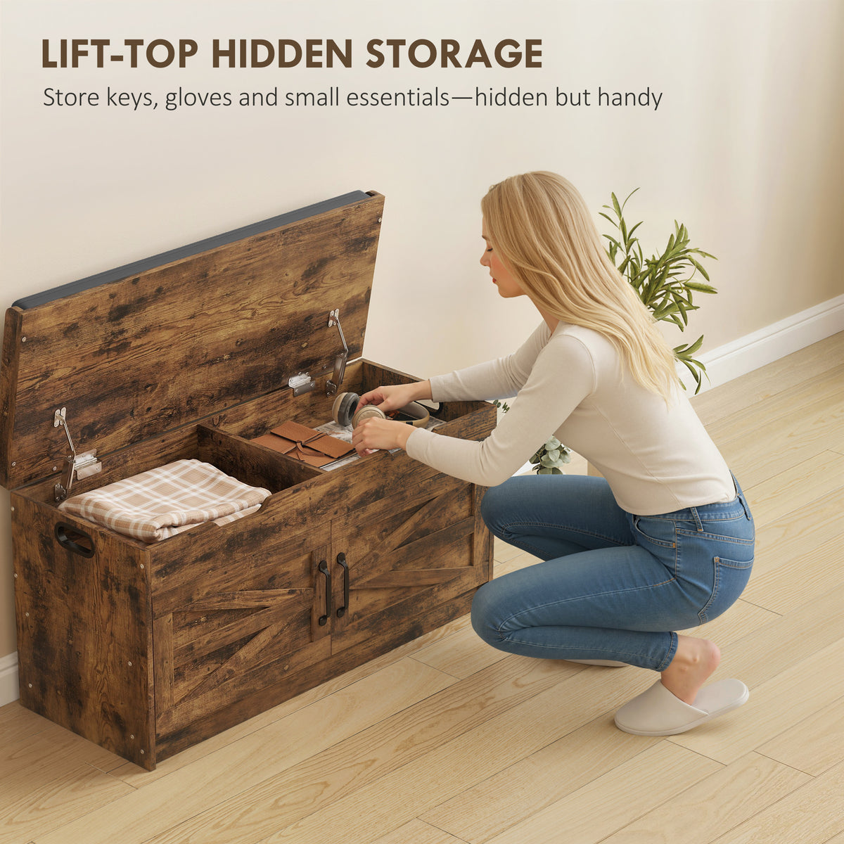Entryway Shoe Storage Bench with 2-Tier Cabinet – 39"W x 20"H