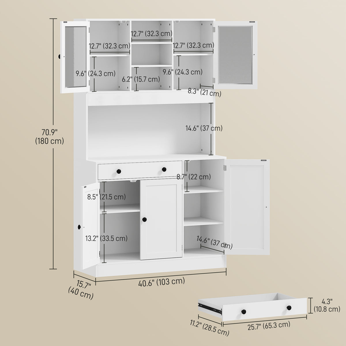 Tall Kitchen Pantry with LED Light – 41"W x 71"H