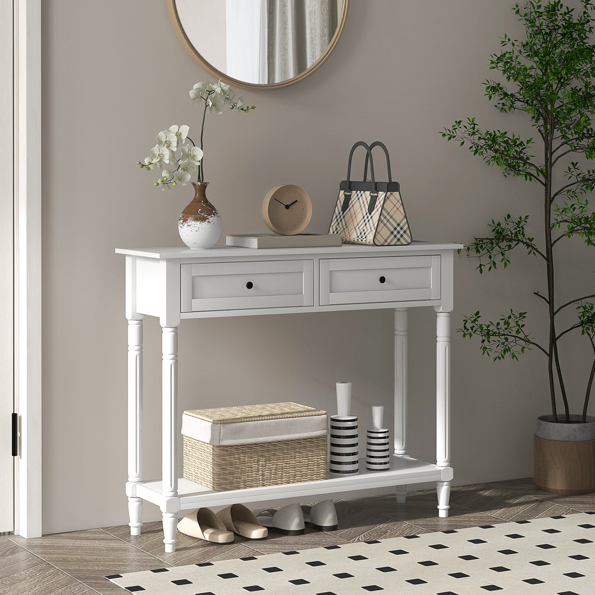 Hallway Console Table with 2 Drawers, White