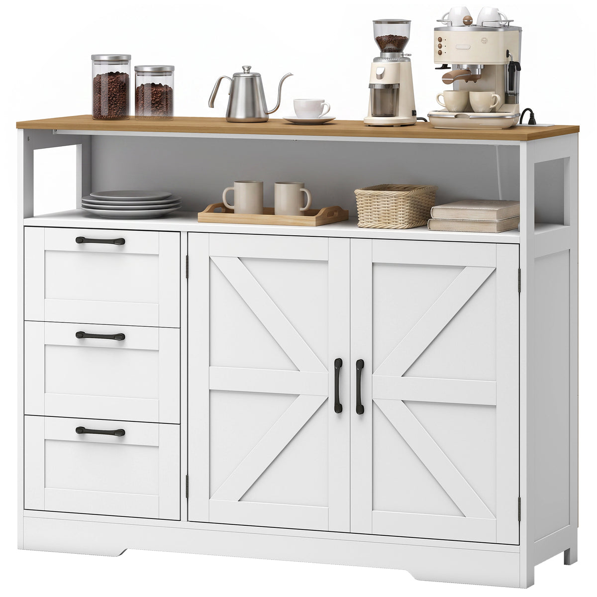 Sideboard Buffet Cabinet with Storage and Charging Station – 47"W x 37"H