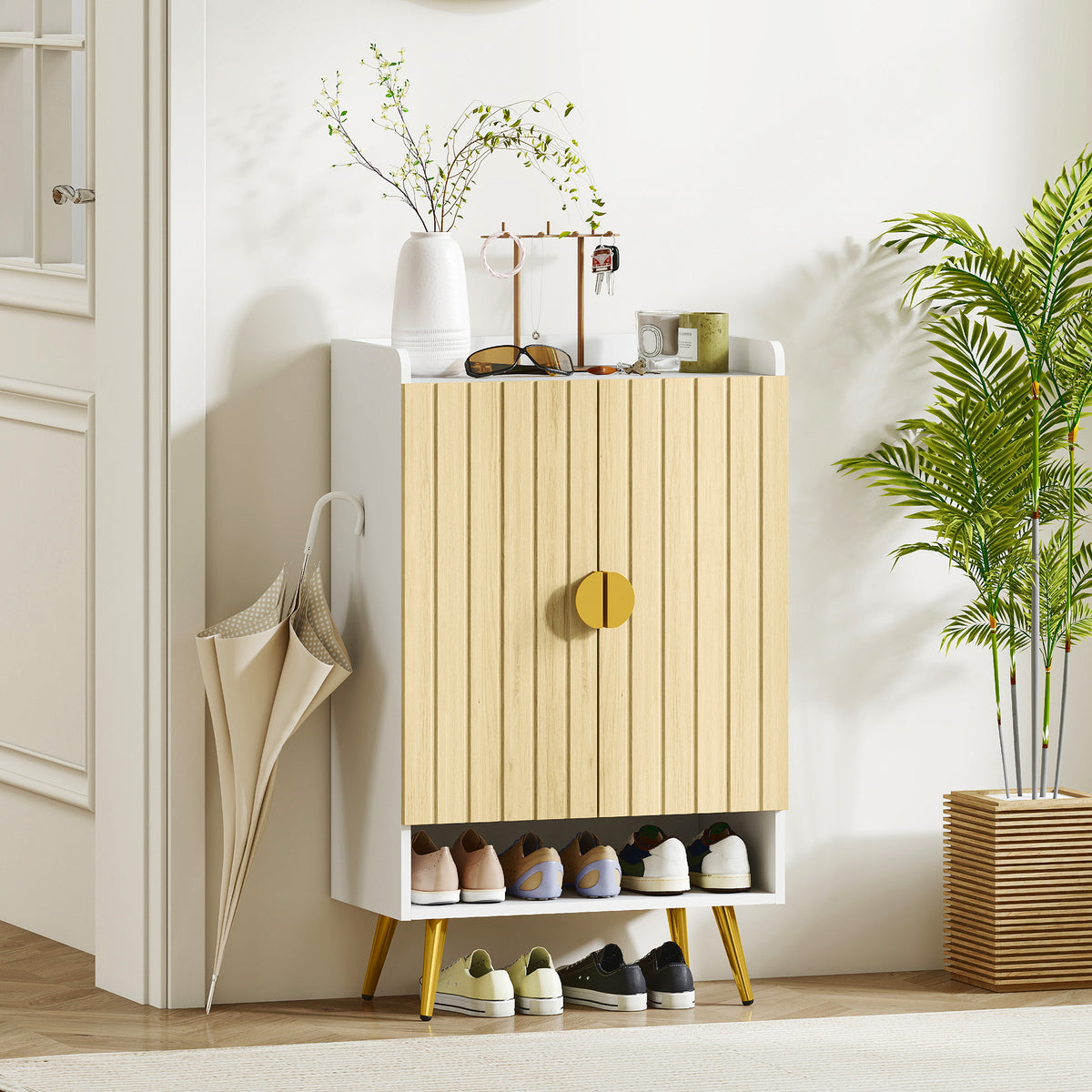 Entryway Shoe Cabinet with Open Shelves – 24"W x 39"H