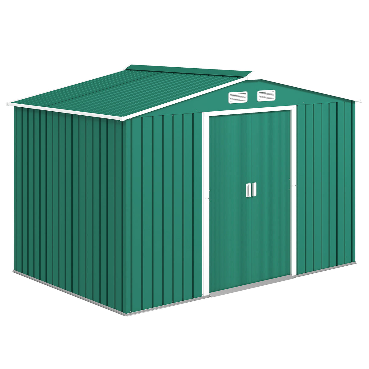 9.1'x6.4'x6.3' Garden Storage Shed, Outdoor Storage Tool House with Vents, Foundation and Lockable Double Doors – Green