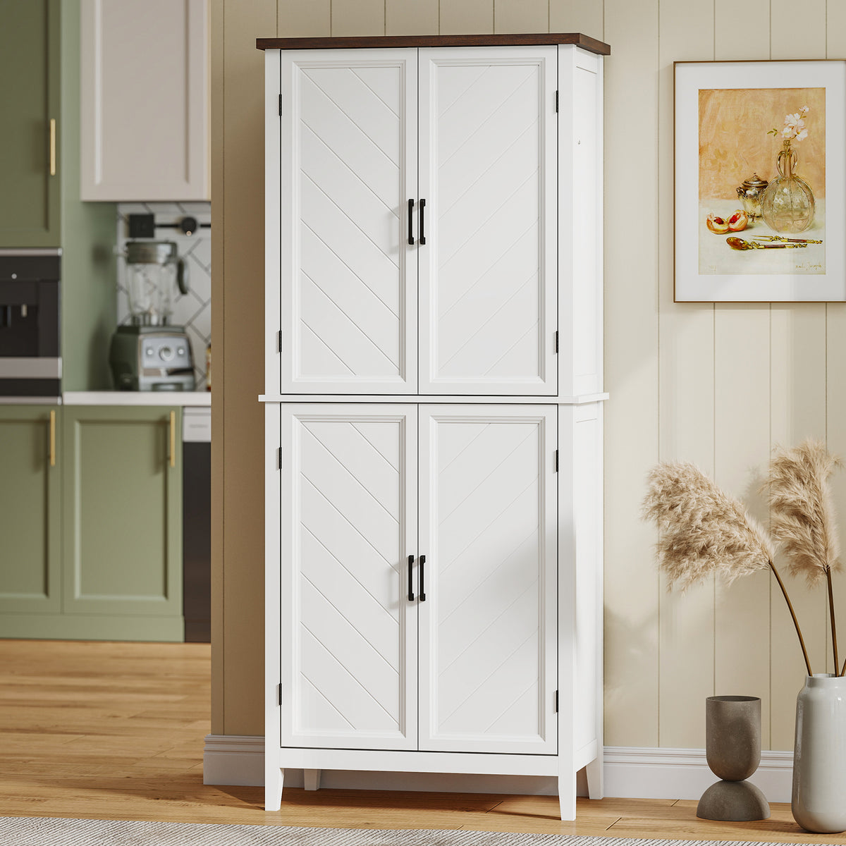 Farmhouse Kitchen Pantry with 4 Chevron Doors – 30"W x 70"H