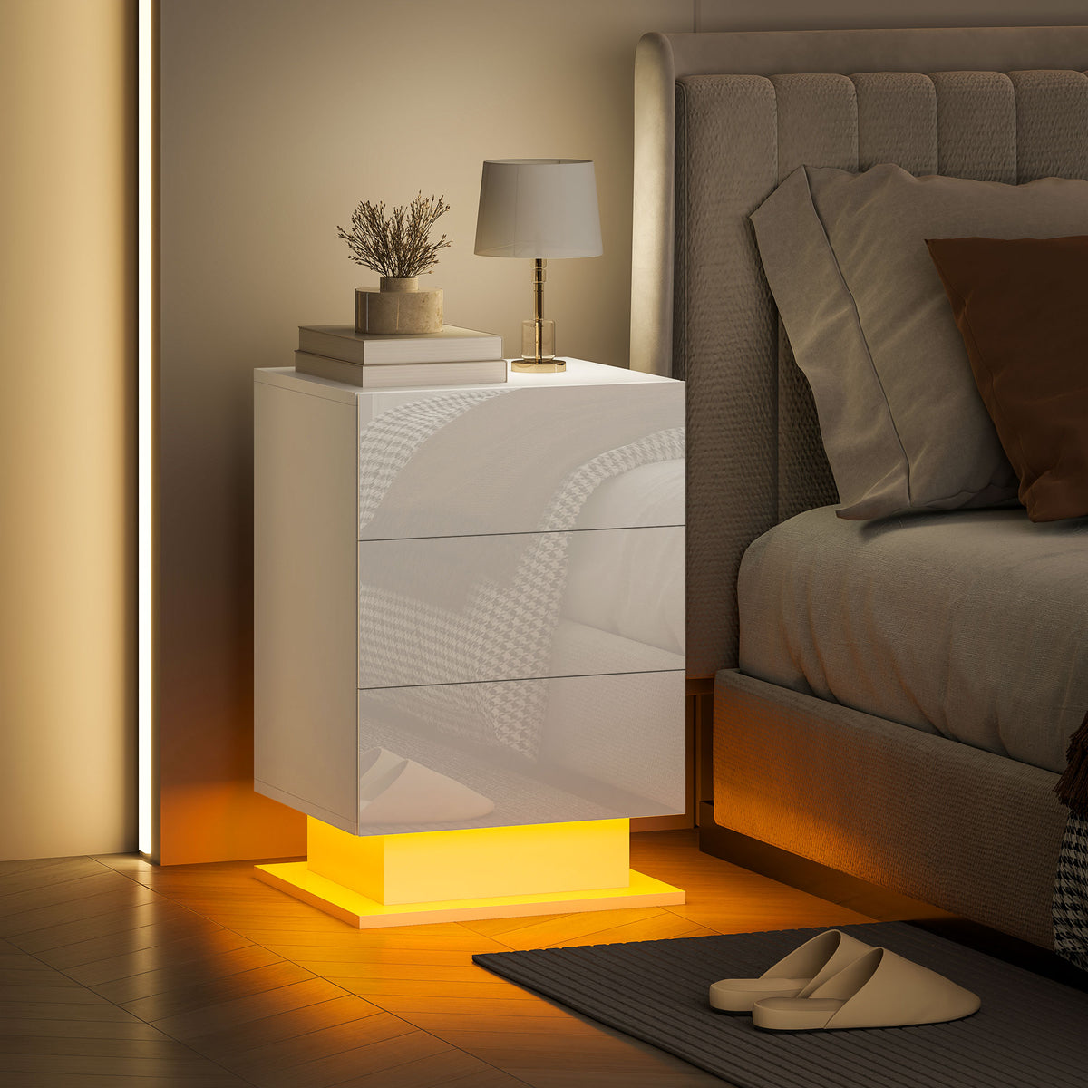 LED Nightstand with 3 Drawers and App Control – 16"W x 24"H