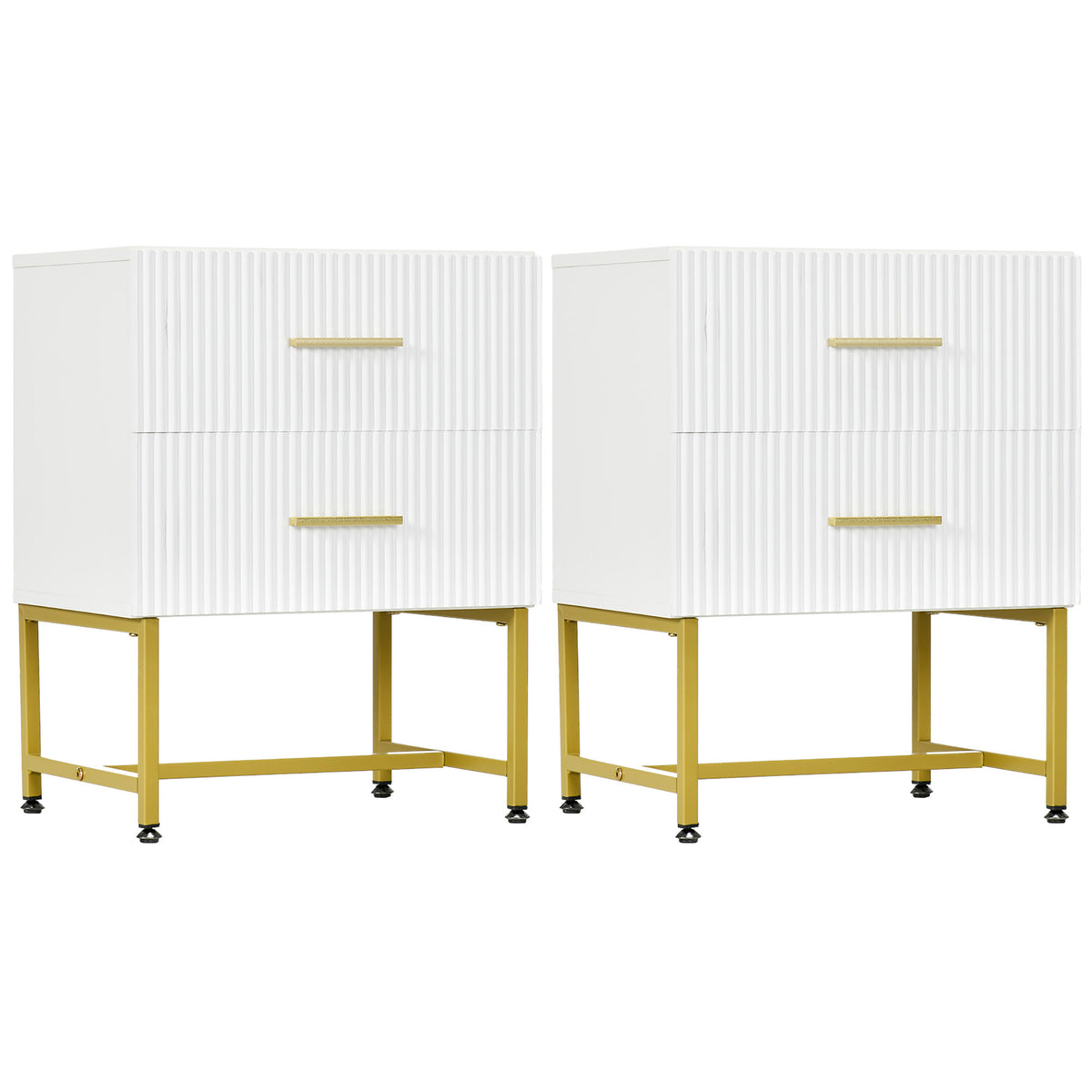 Fluted 2-Drawer Nightstands with Gold Legs, Set of 2 – 16"W x 19"H