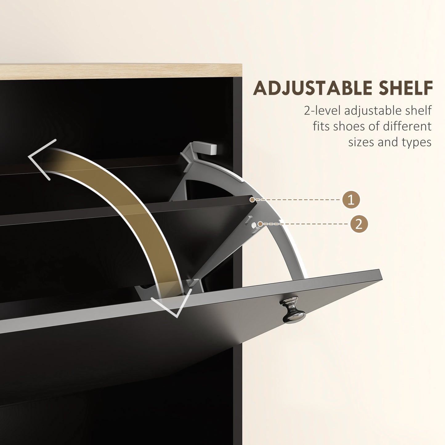 HOMCOM Black Entryway Shoe Cabinet with 3 Flip Drawers, Adjustable Shelves