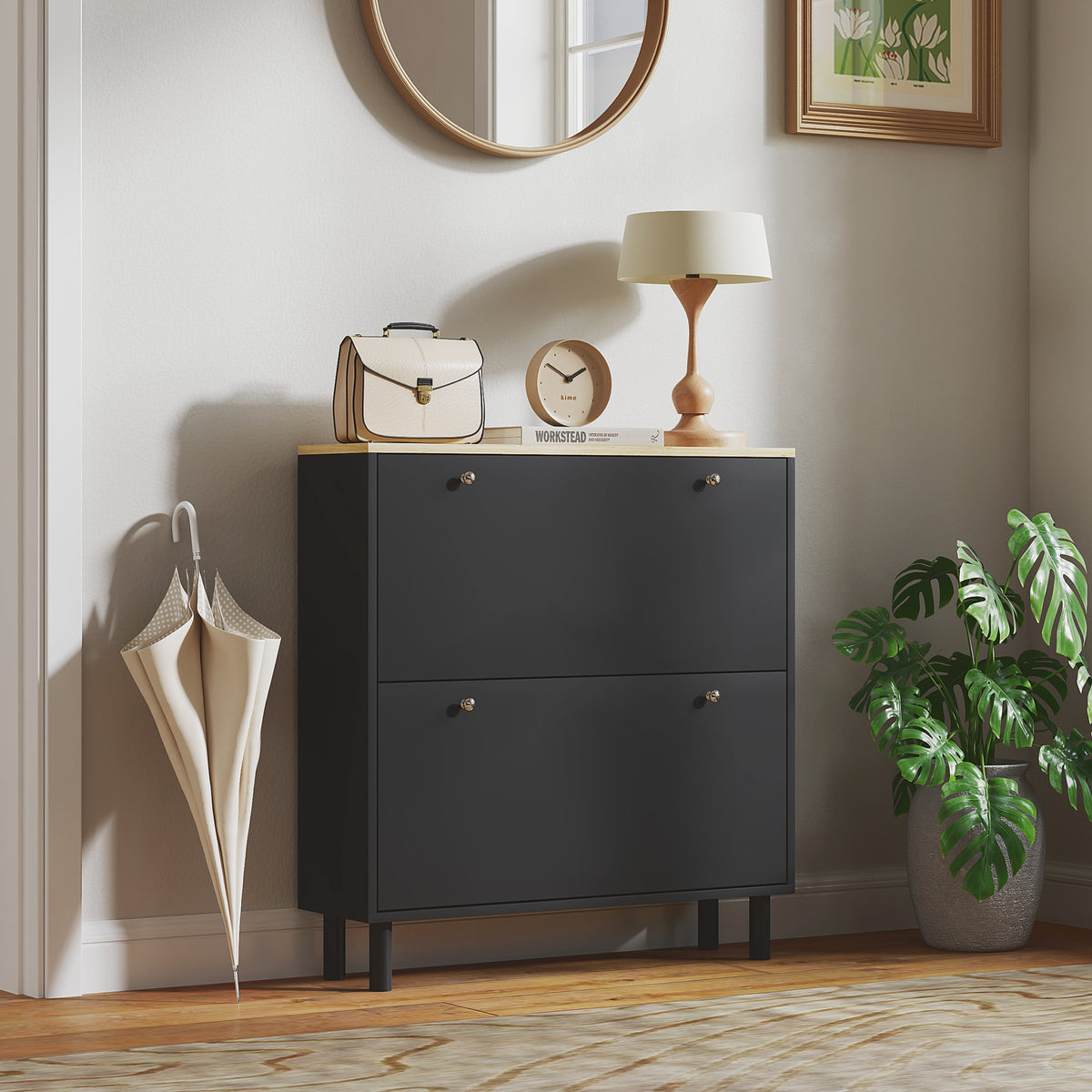 Shoe Cabinet with 2 Drawers and Adjustable Shelves – 32"W x 34"H