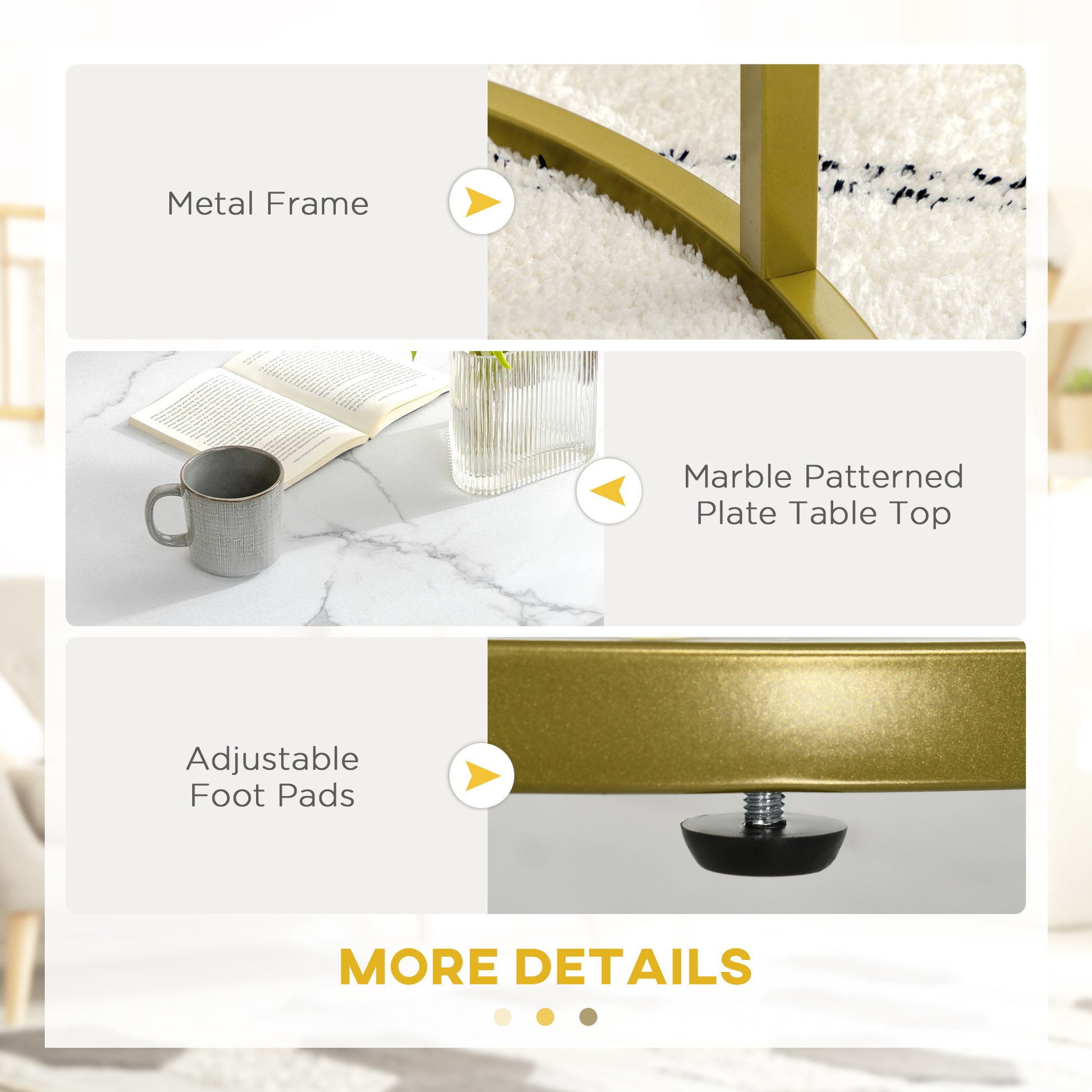 HOMCOM Modern Round Nesting Coffee Tables Set, White Marble Effect Top