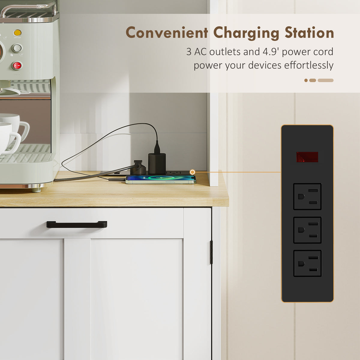 Kitchen Pantry Cabinet with Charging Station – 39"W x 69"H