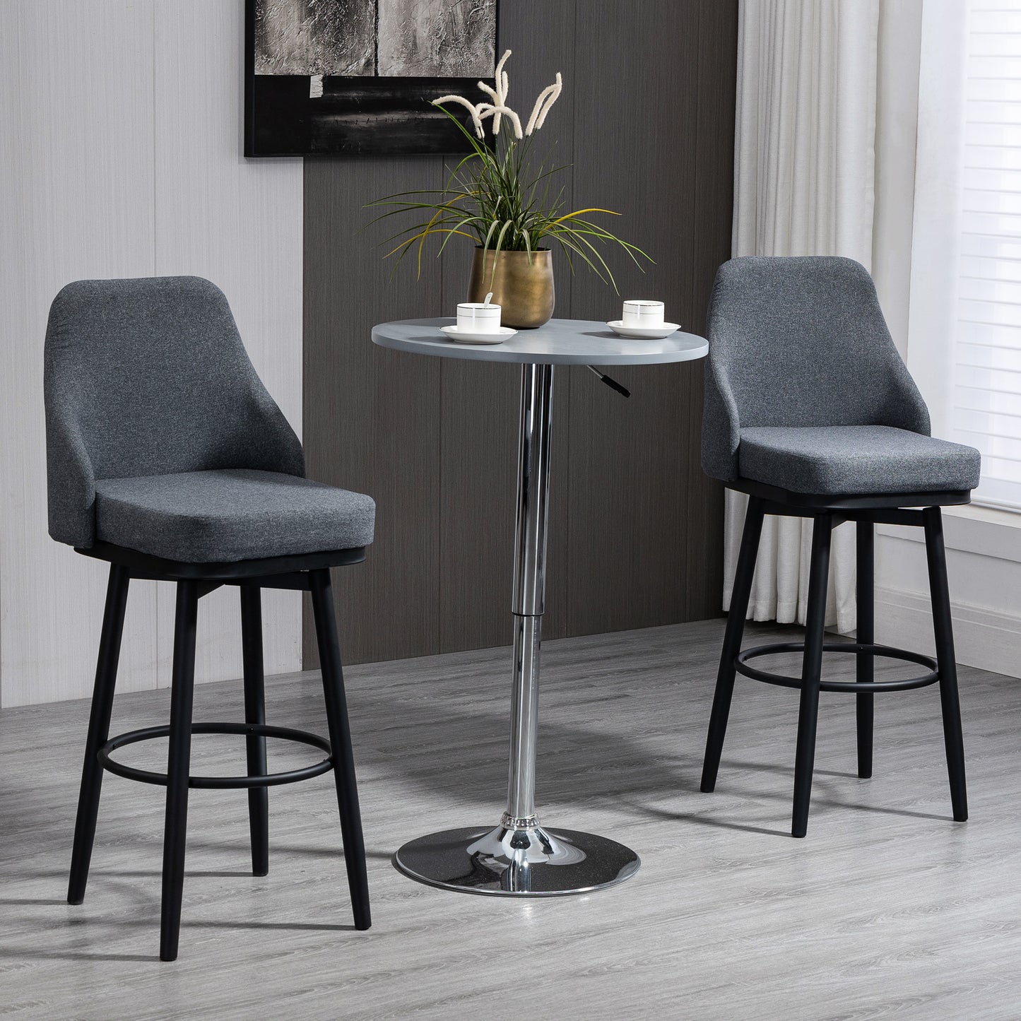 HOMCOM Extra Tall Bar Stools, 360° Swivel, Charcoal Grey