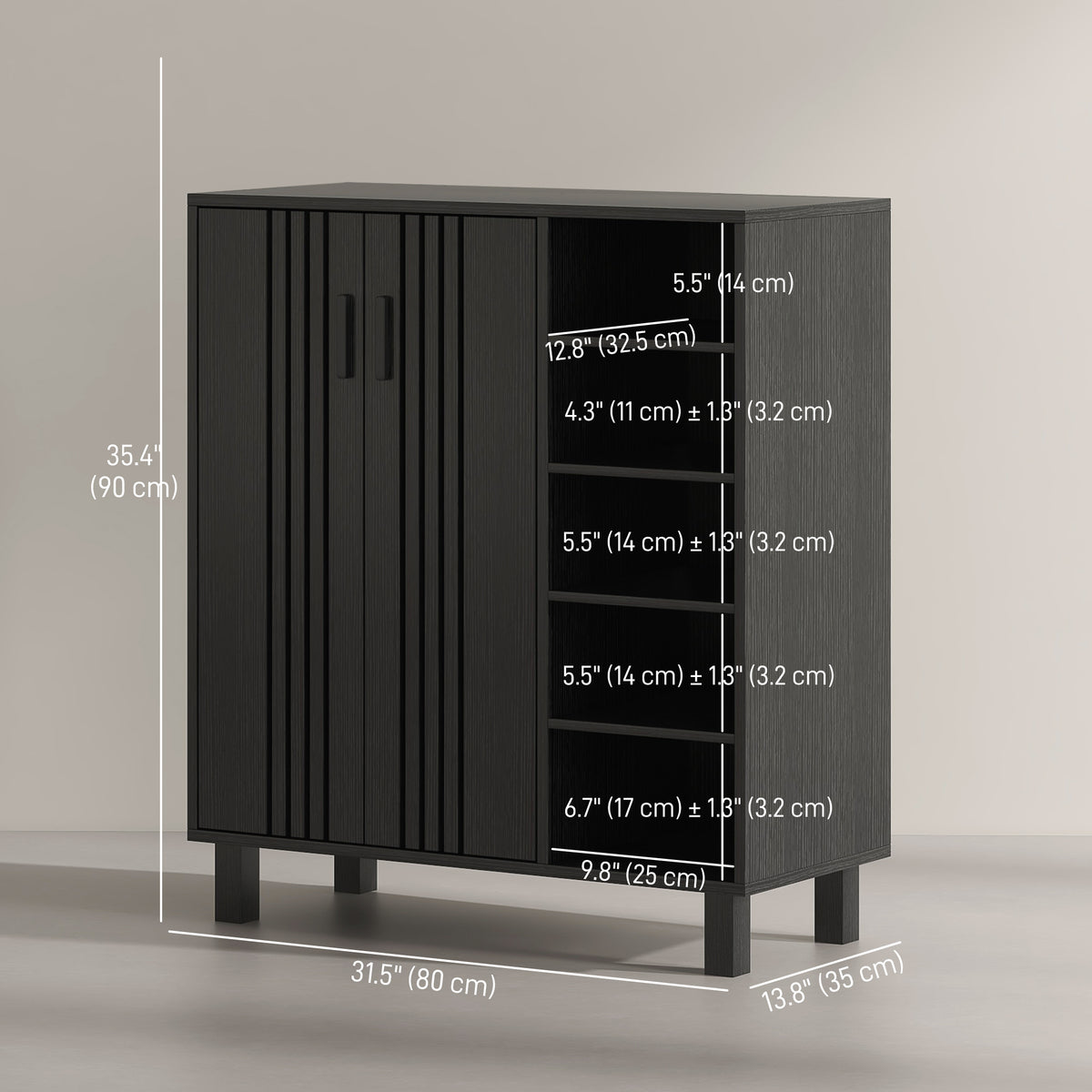 Shoe Cabinet with Double Doors and Open Shelves – 32"W x 35"H