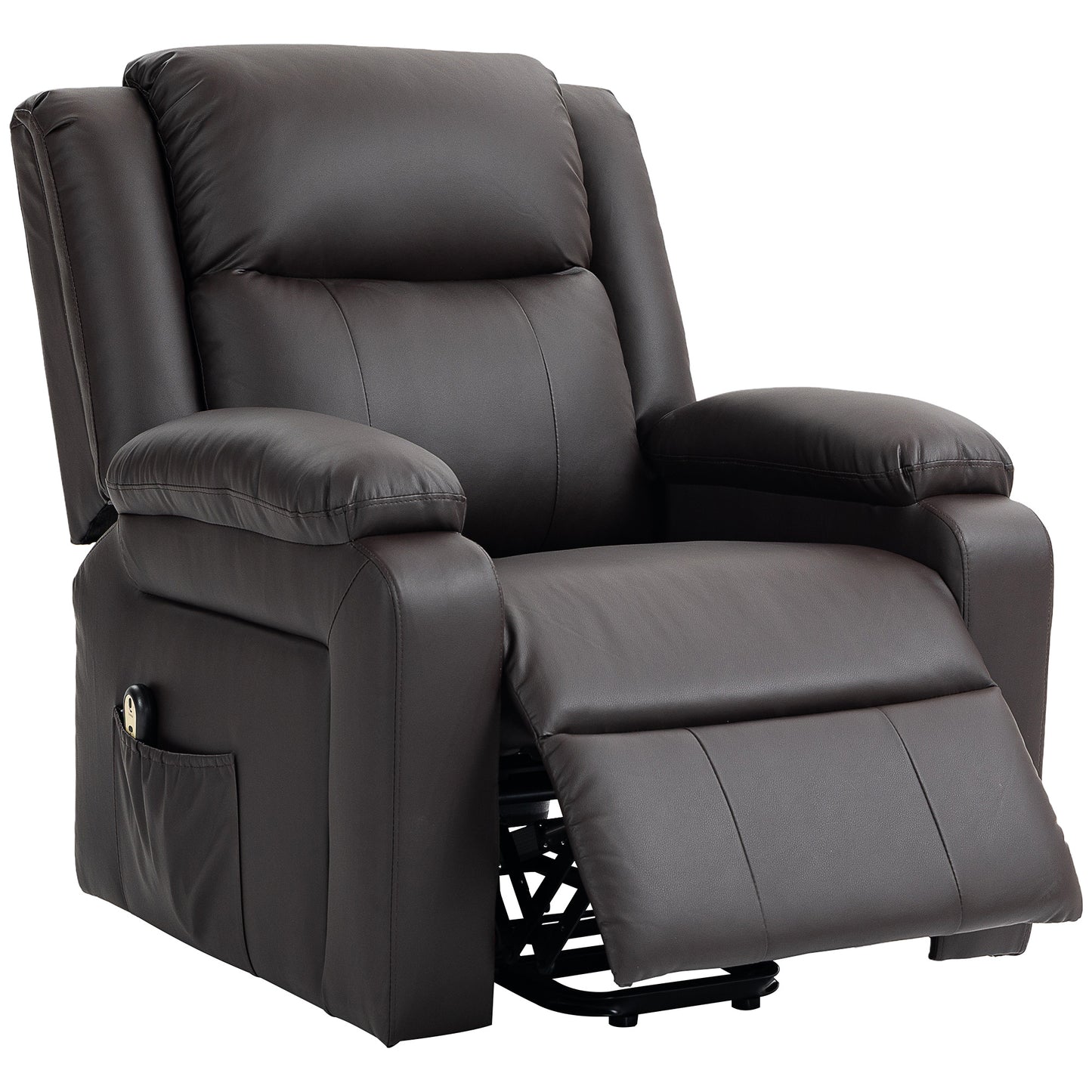 HOMCOM Electric Power Lift Recliner, Brown PU Leather, Remote, Pockets
