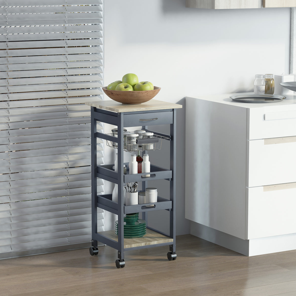 Rolling Kitchen Island Cart with Drawer – 15"W x 32"H