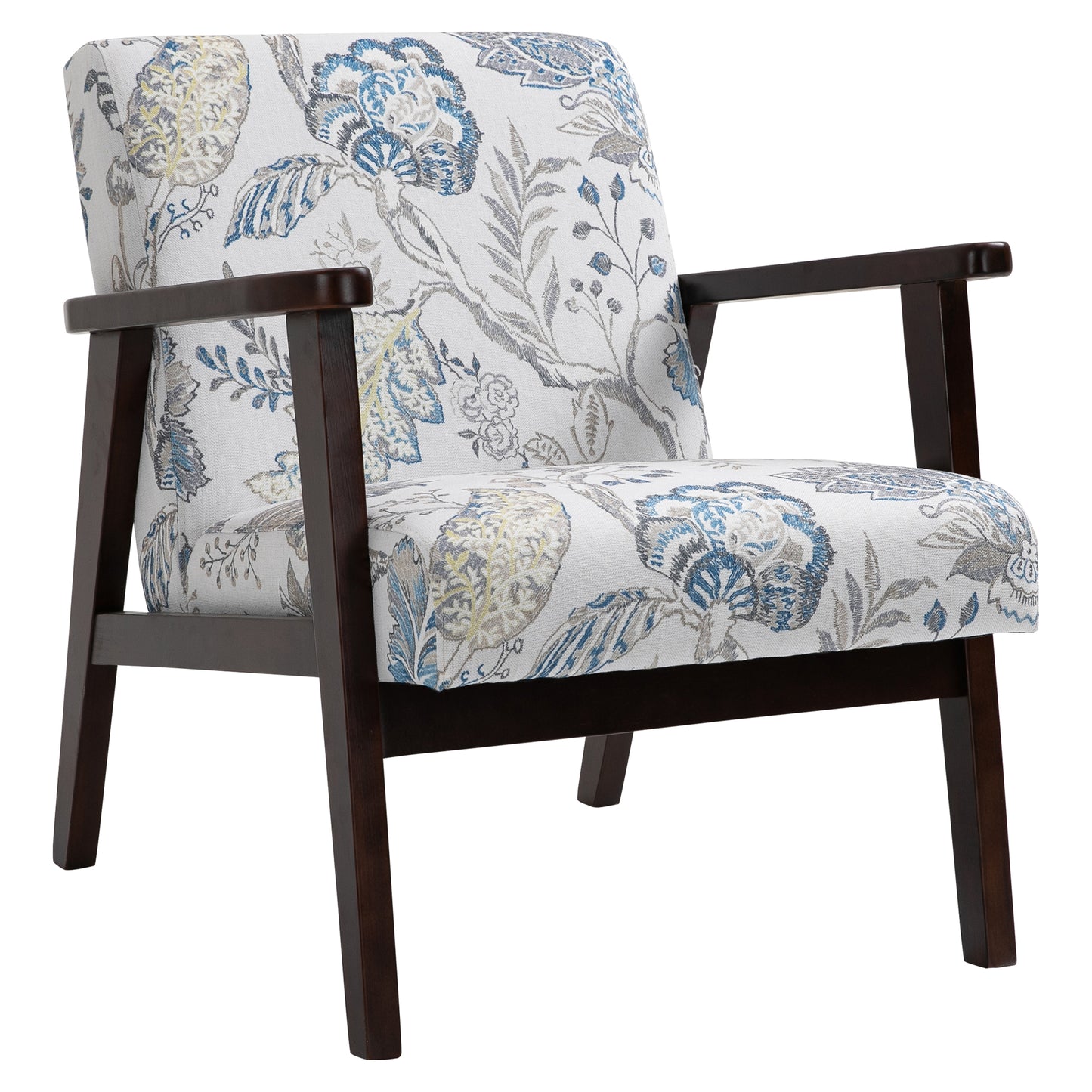 HOMCOM Mid-Century Modern Accent Lounge Chair, Floral Fabric Upholstered, Rubberwood Legs