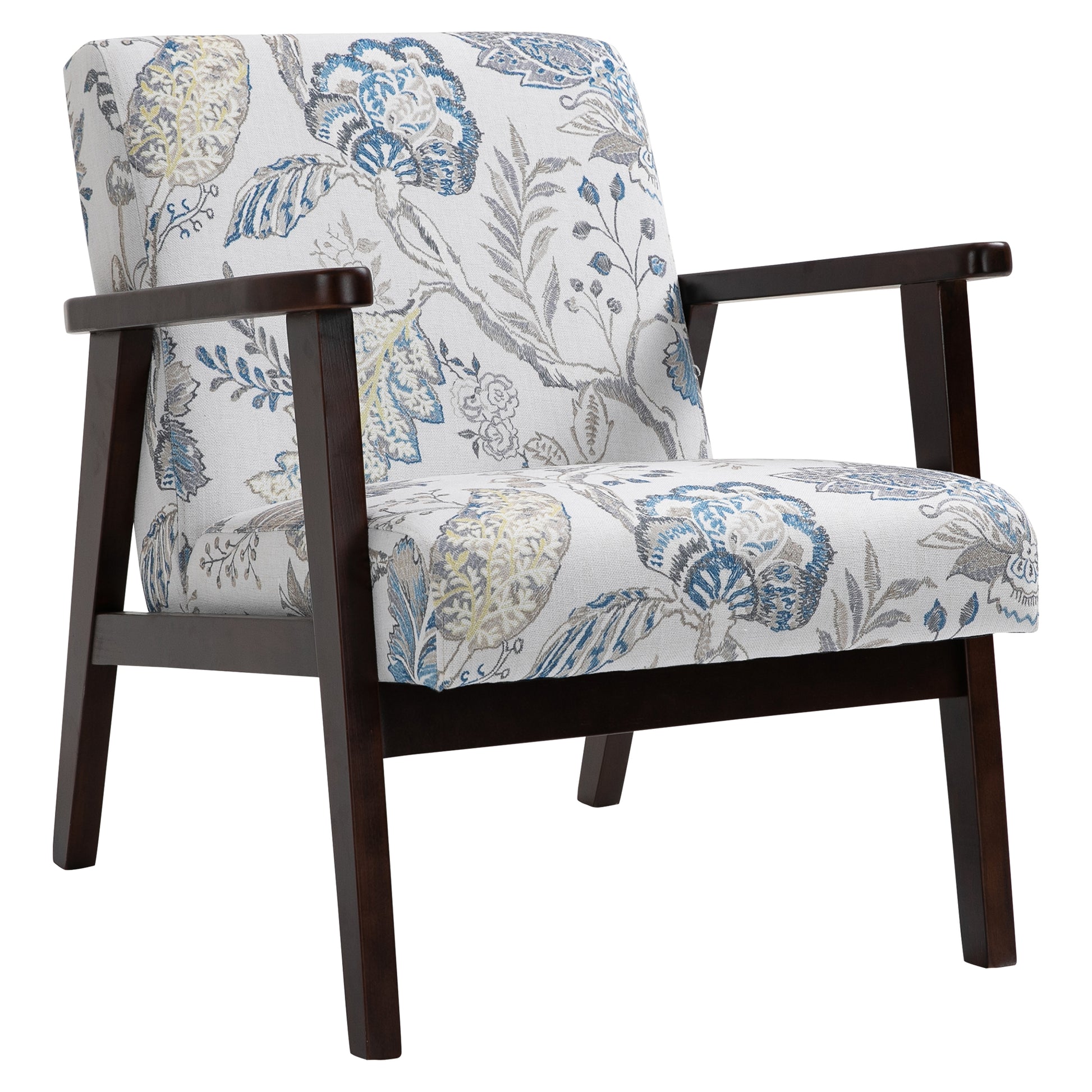 HOMCOM Mid-Century Modern Accent Lounge Chair, Floral Fabric Upholstered, Rubberwood Legs
