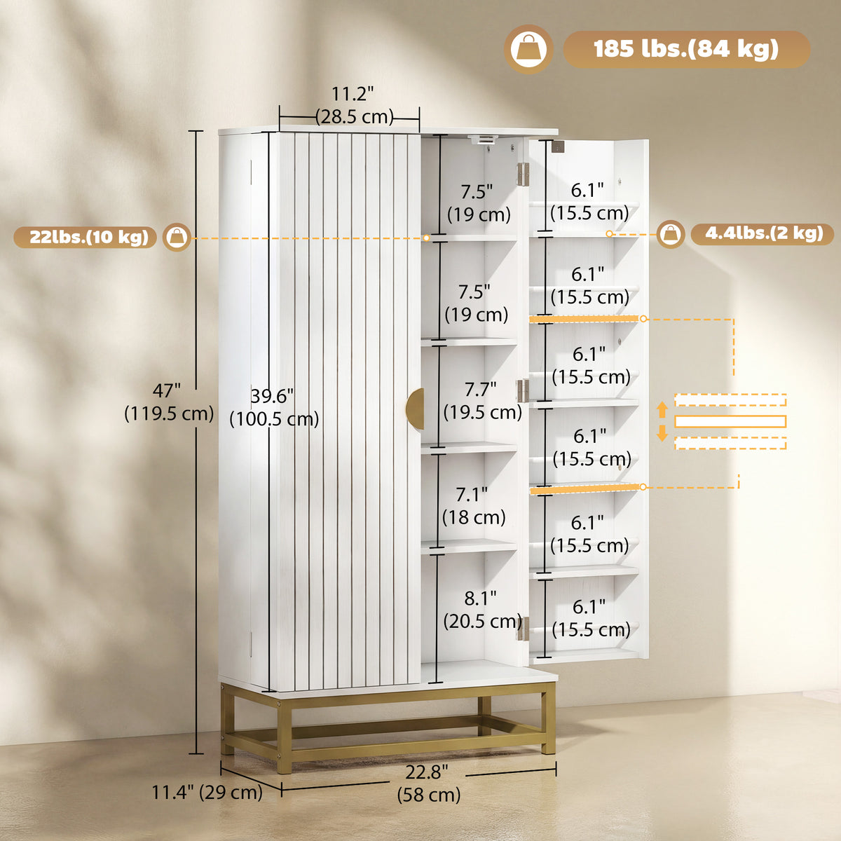 Kitchen Pantry Cabinet with 12 Door Shelves and Adjustable Shelves – 23"W x 47"H