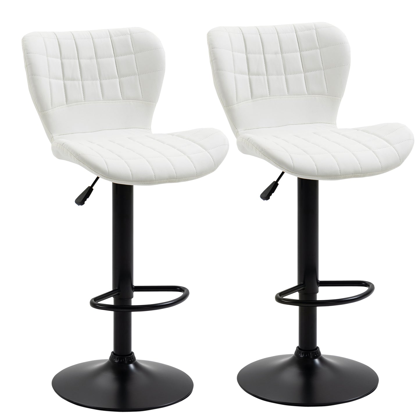HOMCOM Modern Adjustable Swivel Bar Stools Set of 2, White PU Leather