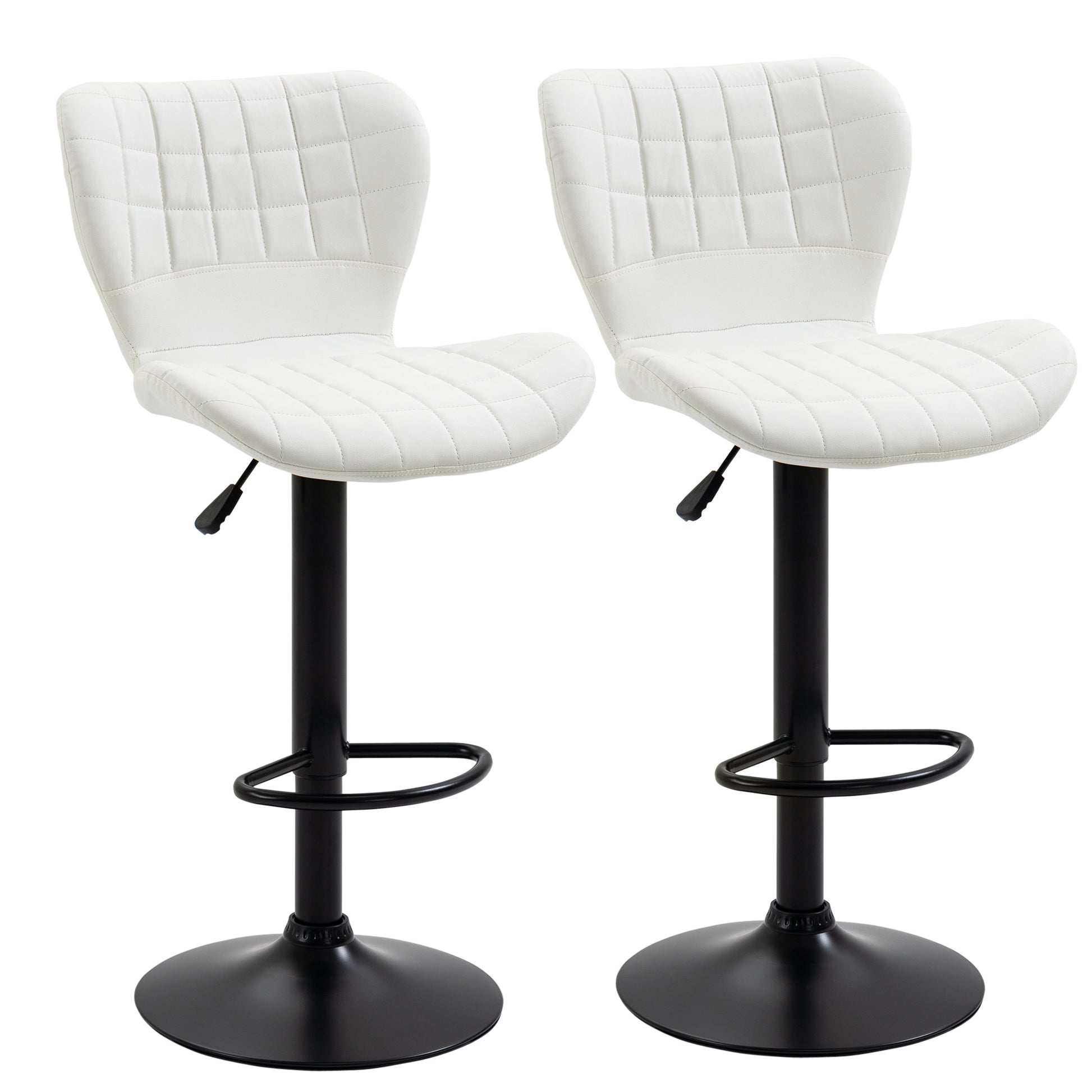 HOMCOM Modern Adjustable Swivel Bar Stools Set of 2, White PU Leather