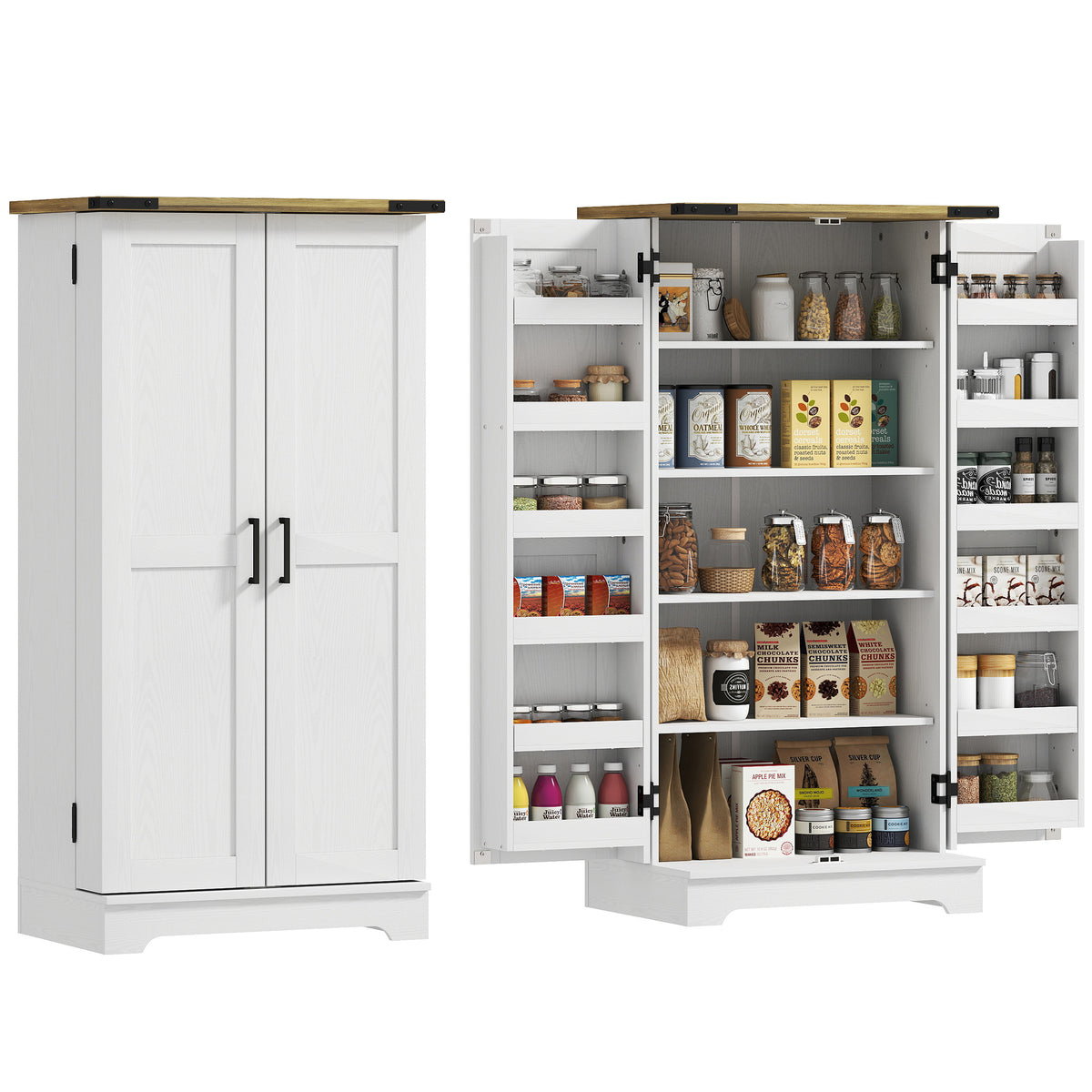 Kitchen Pantry Cabinet with Doors and Adjustable Shelves – 24"W x 47"H