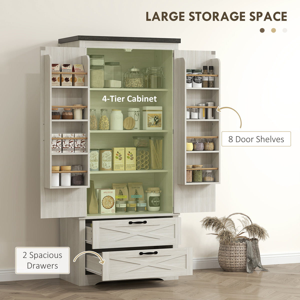 Freestanding Kitchen Pantry Cabinet with Drawers – 29"W x 64"H