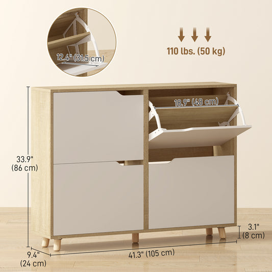 Narrow Shoe Cabinet with 4 Flip Drawers – 41"W x 34"H