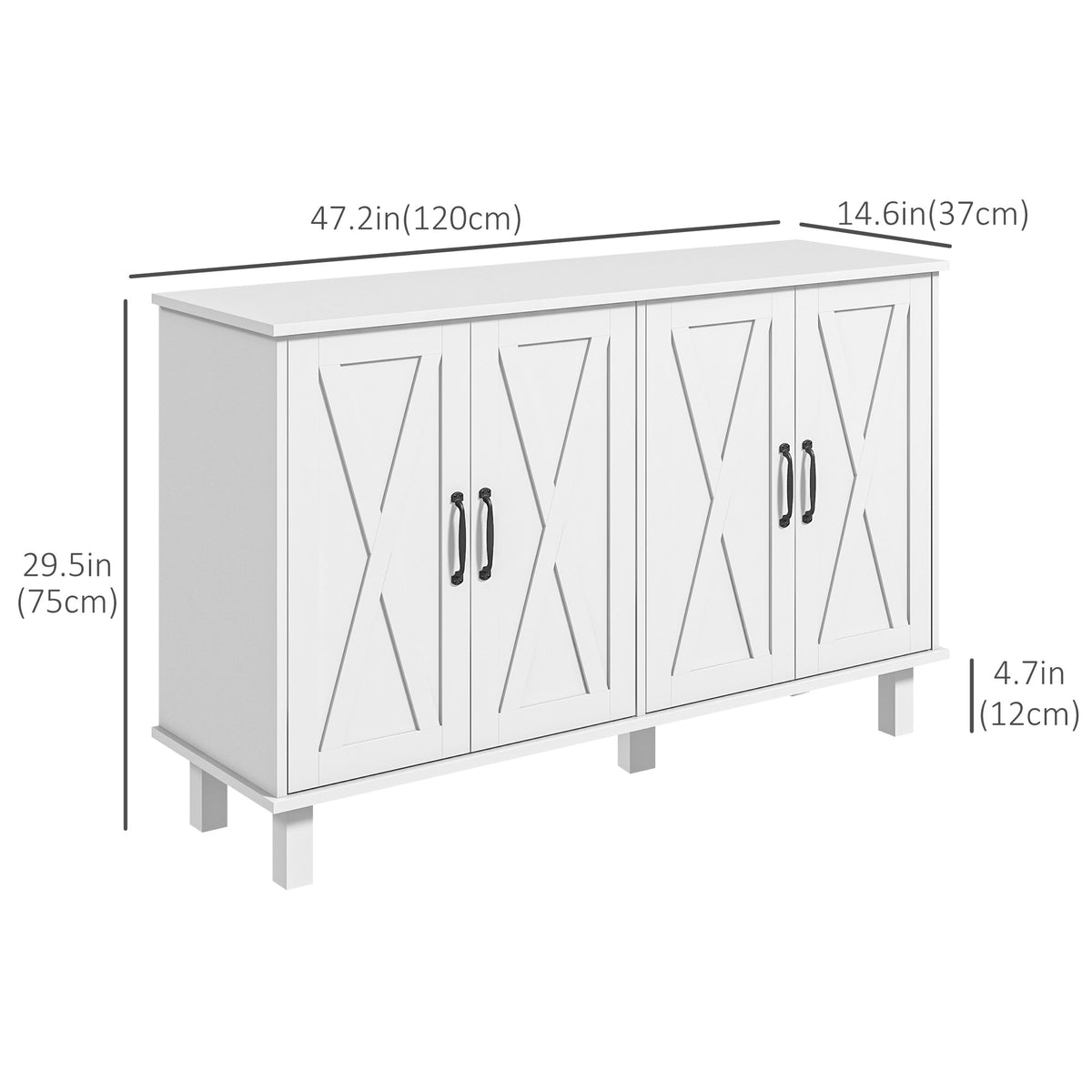 Kitchen Sideboard Cabinet with 4 Barn Doors and 2 Adjustable Shelves – 47"W x 30"H