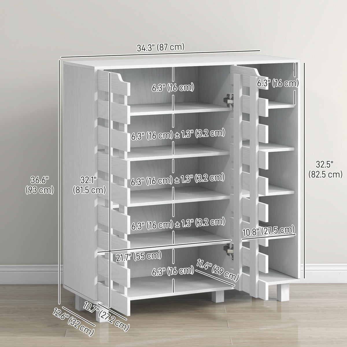 Shoe Cabinet with 5-Tier Double Door Storage – 34"W x 37"H