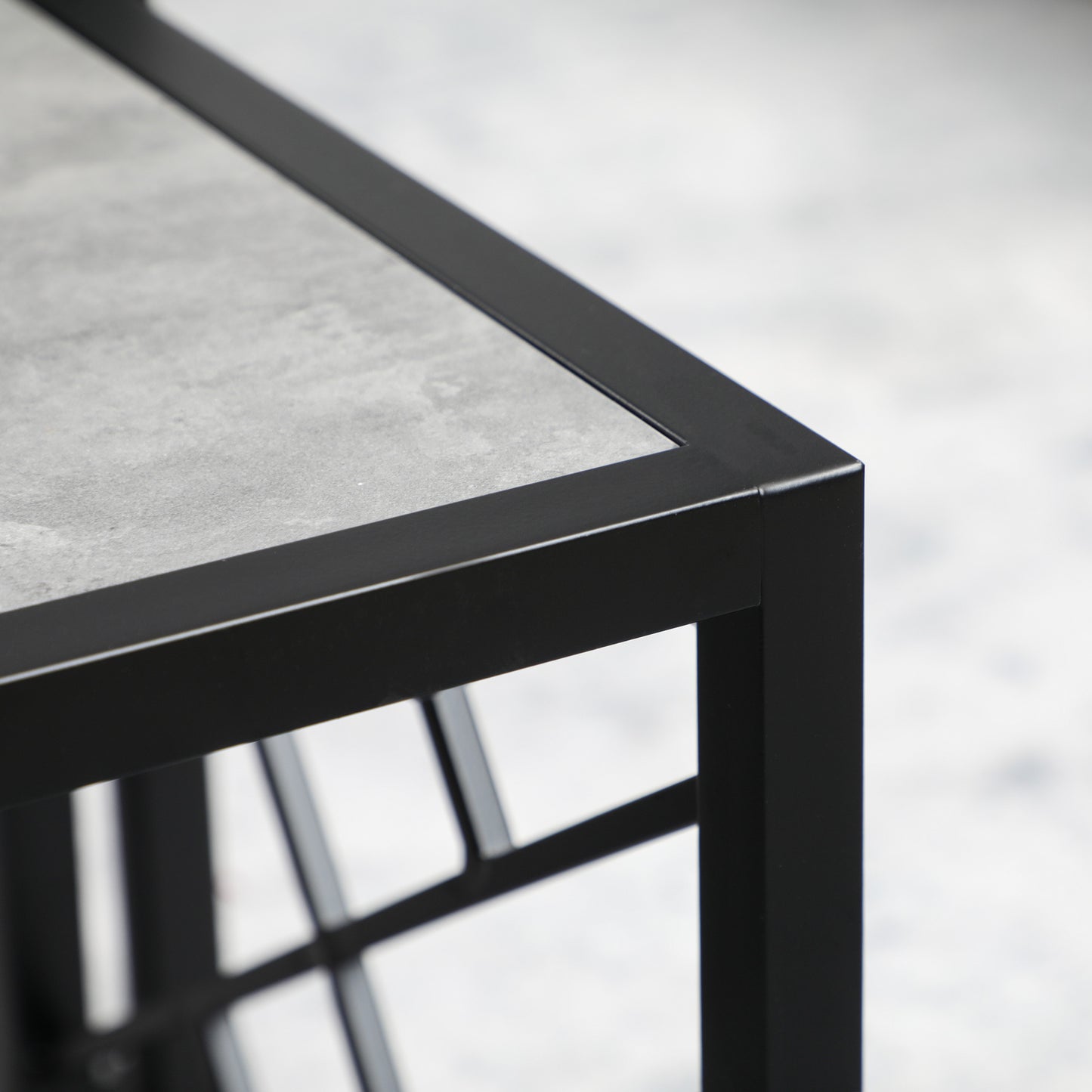 HOMCOM 3-Piece Square Nesting Coffee Tables Grey Marble Top Metal Frame