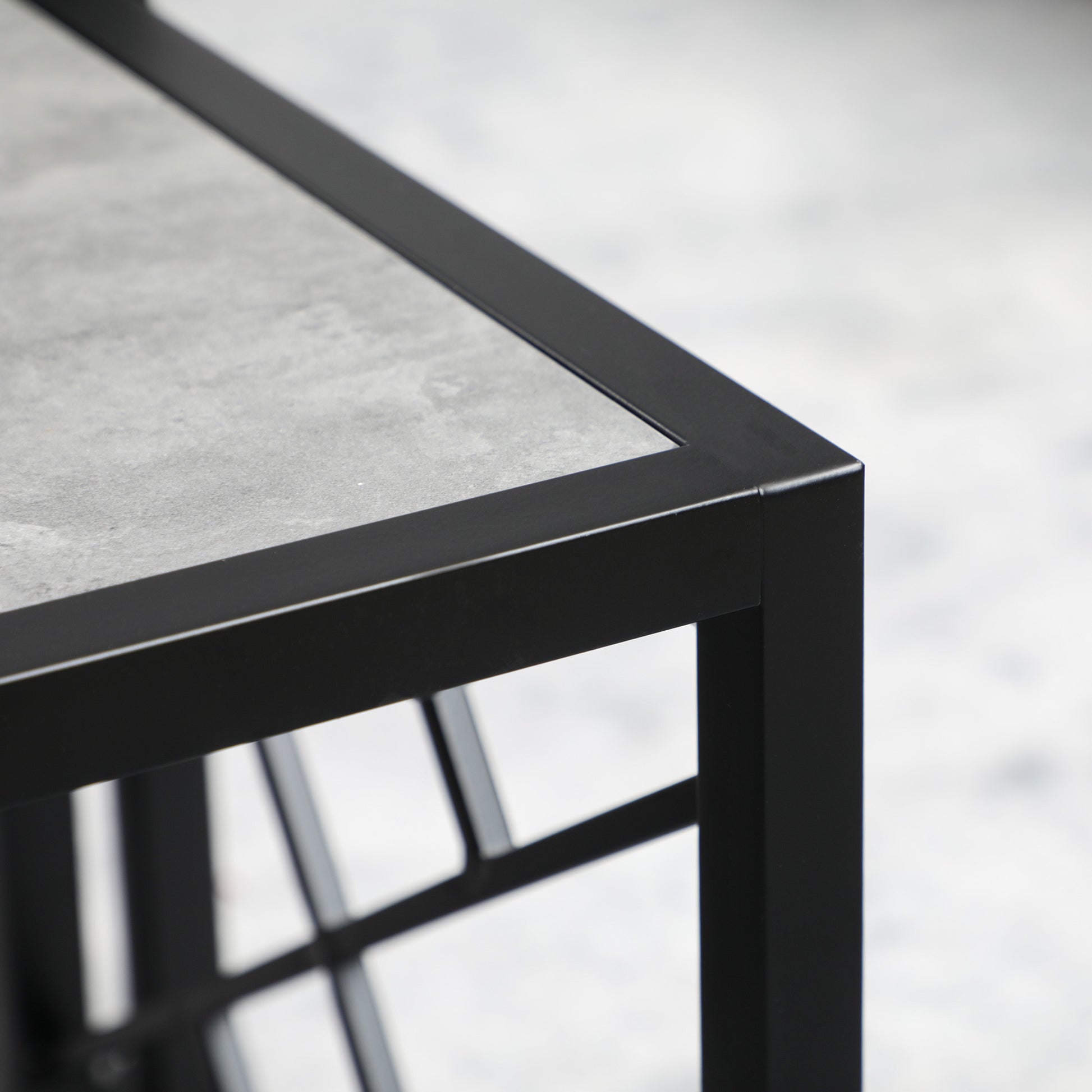 HOMCOM 3-Piece Square Nesting Coffee Tables Grey Marble Top Metal Frame